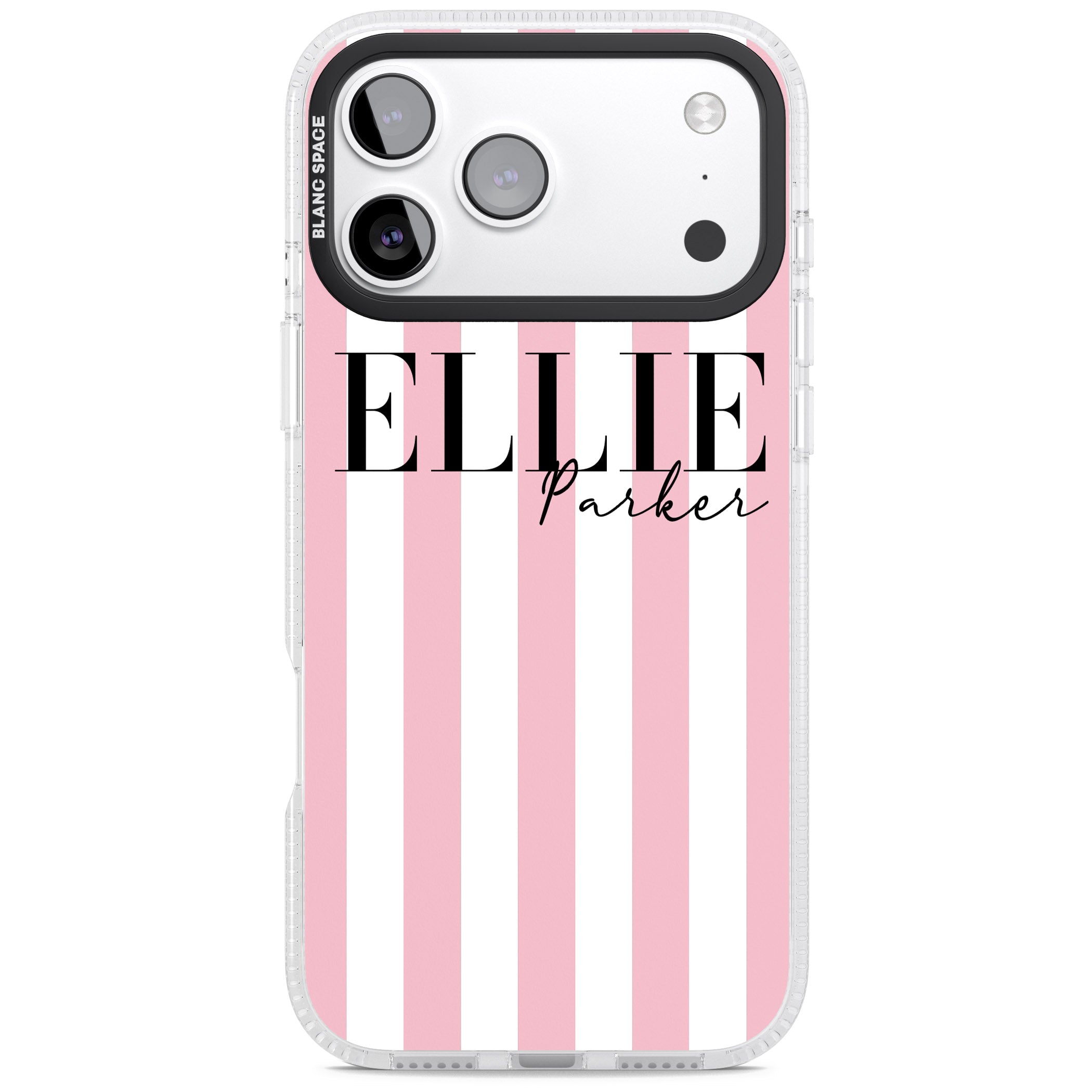 Personalised Pink Stripes iPhone 17 Pro Impact Air Clear Phone Case
