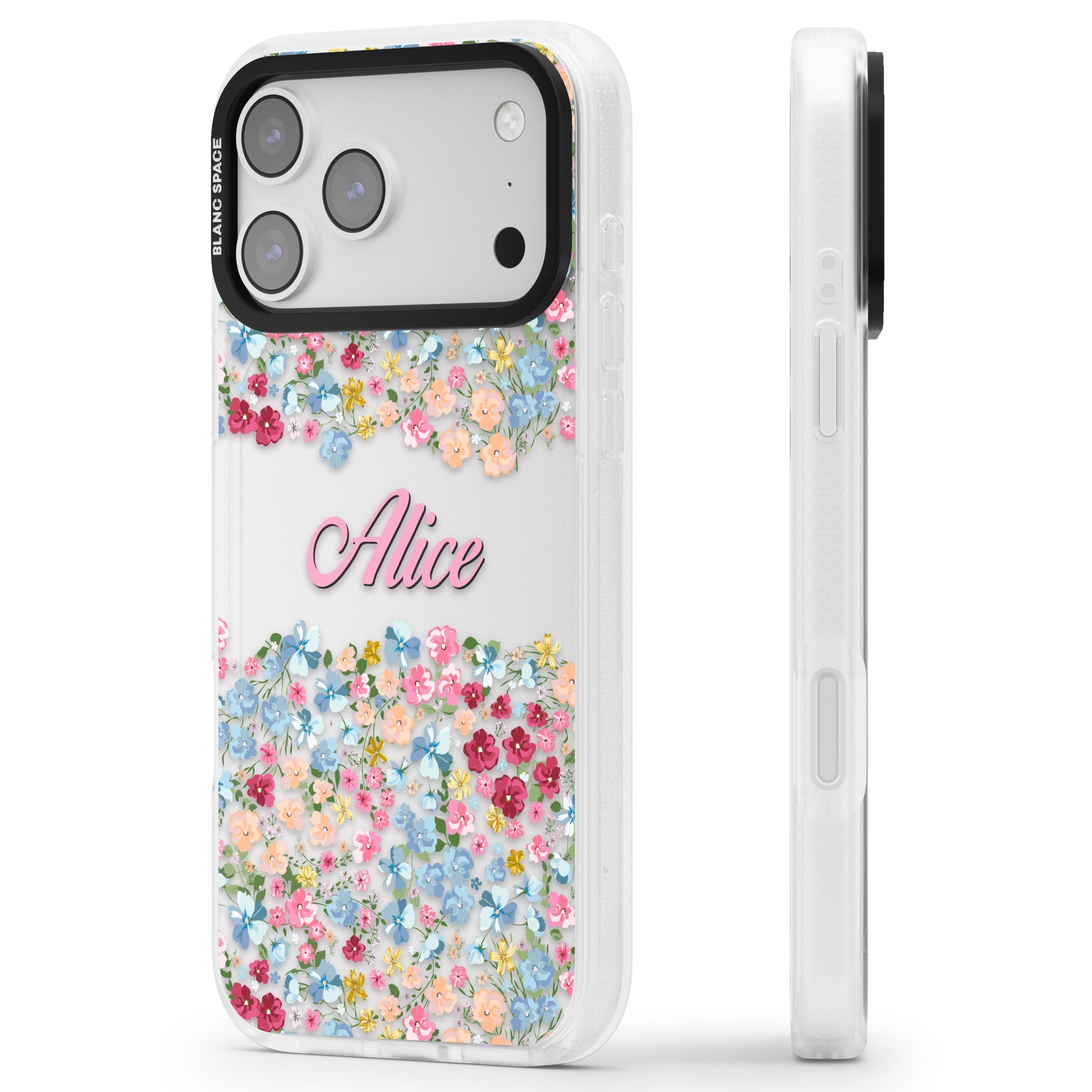 Personalised Venetian Meadow iPhone 17 Pro Impact Air Clear Phone Case Side Profile