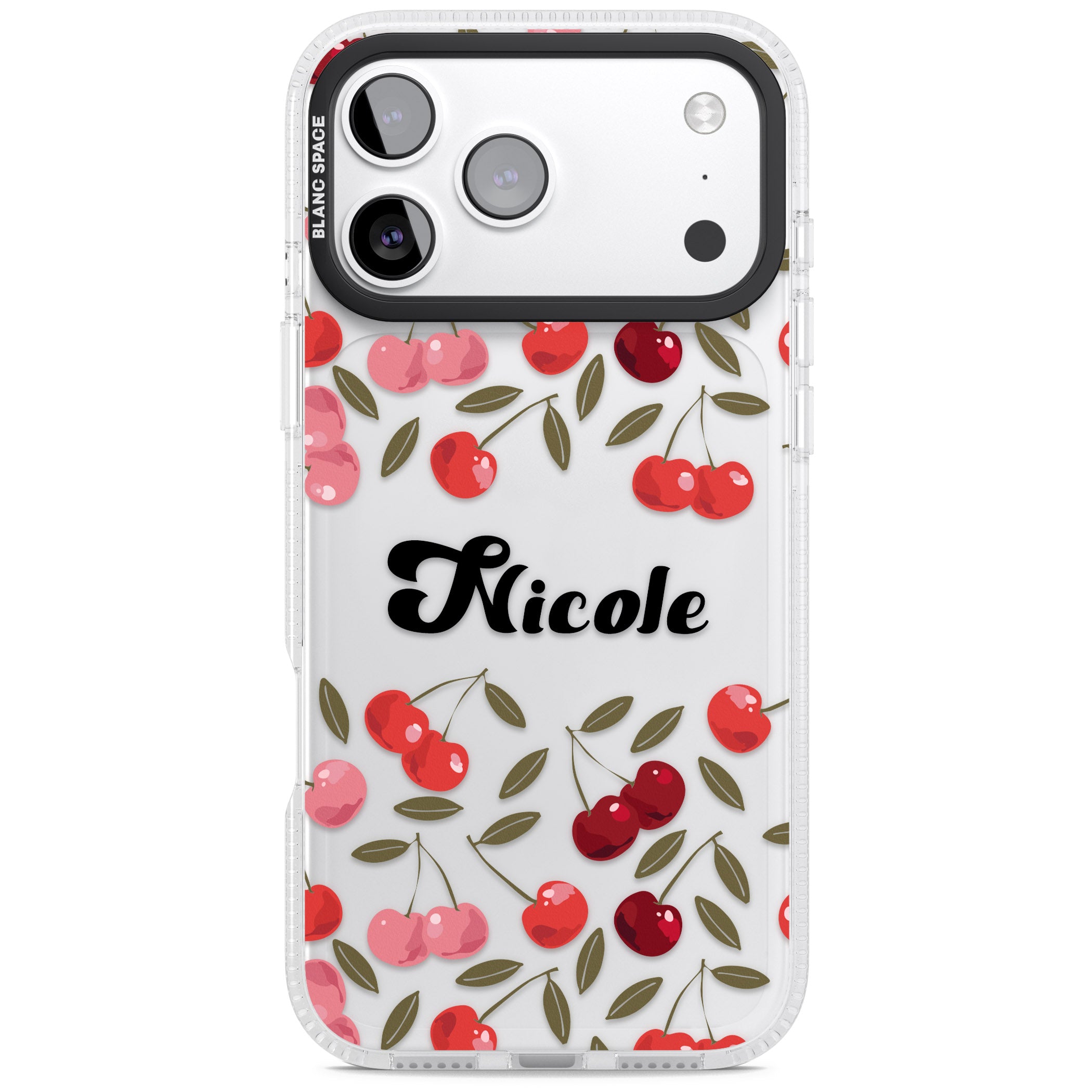 Personalised Cherry Pattern iPhone 17 Pro Impact Air Clear Phone Case