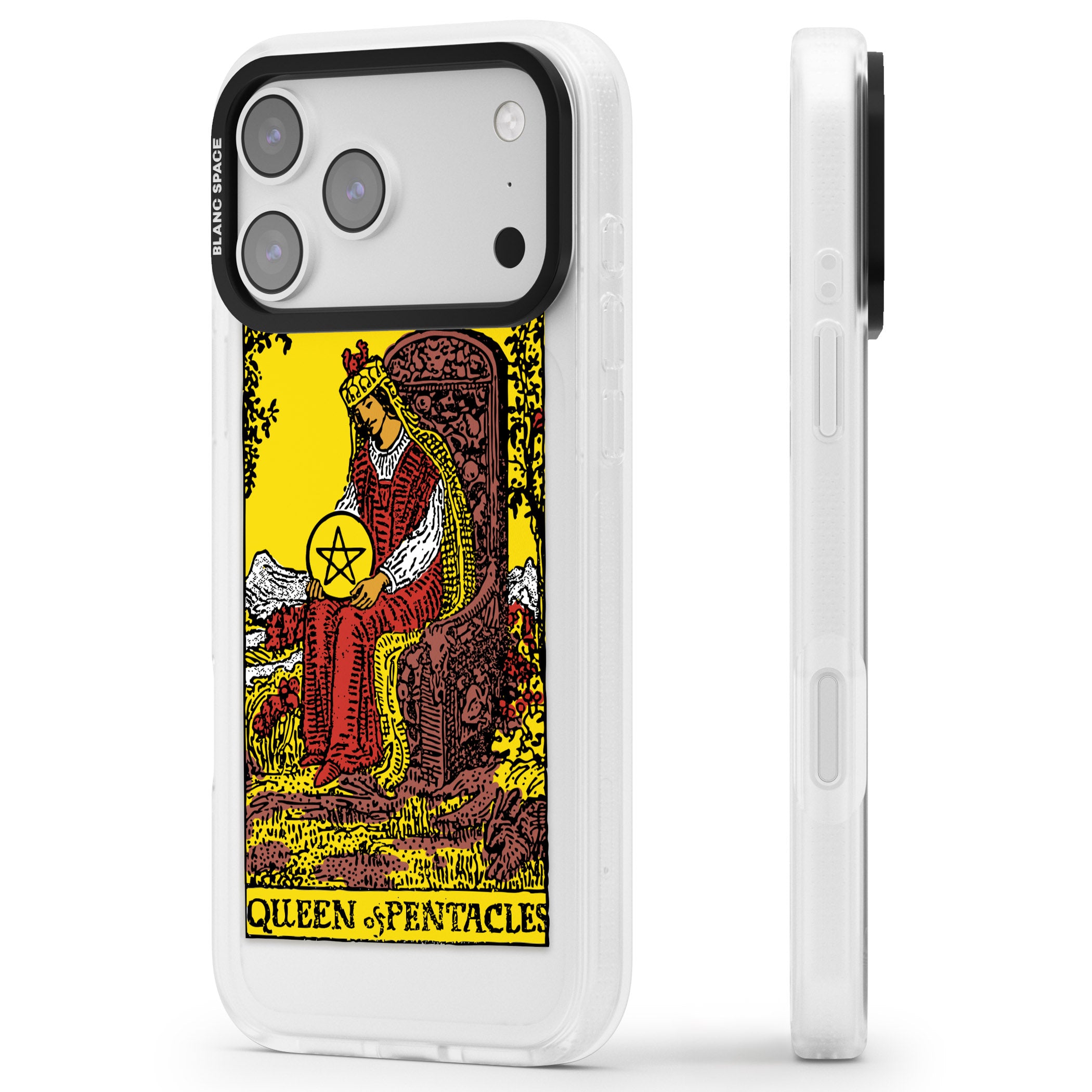 Personalised Queen Of Pentacles Tarot Card (Color) iPhone 17 Pro Impact Air Clear Phone Case Side Profile