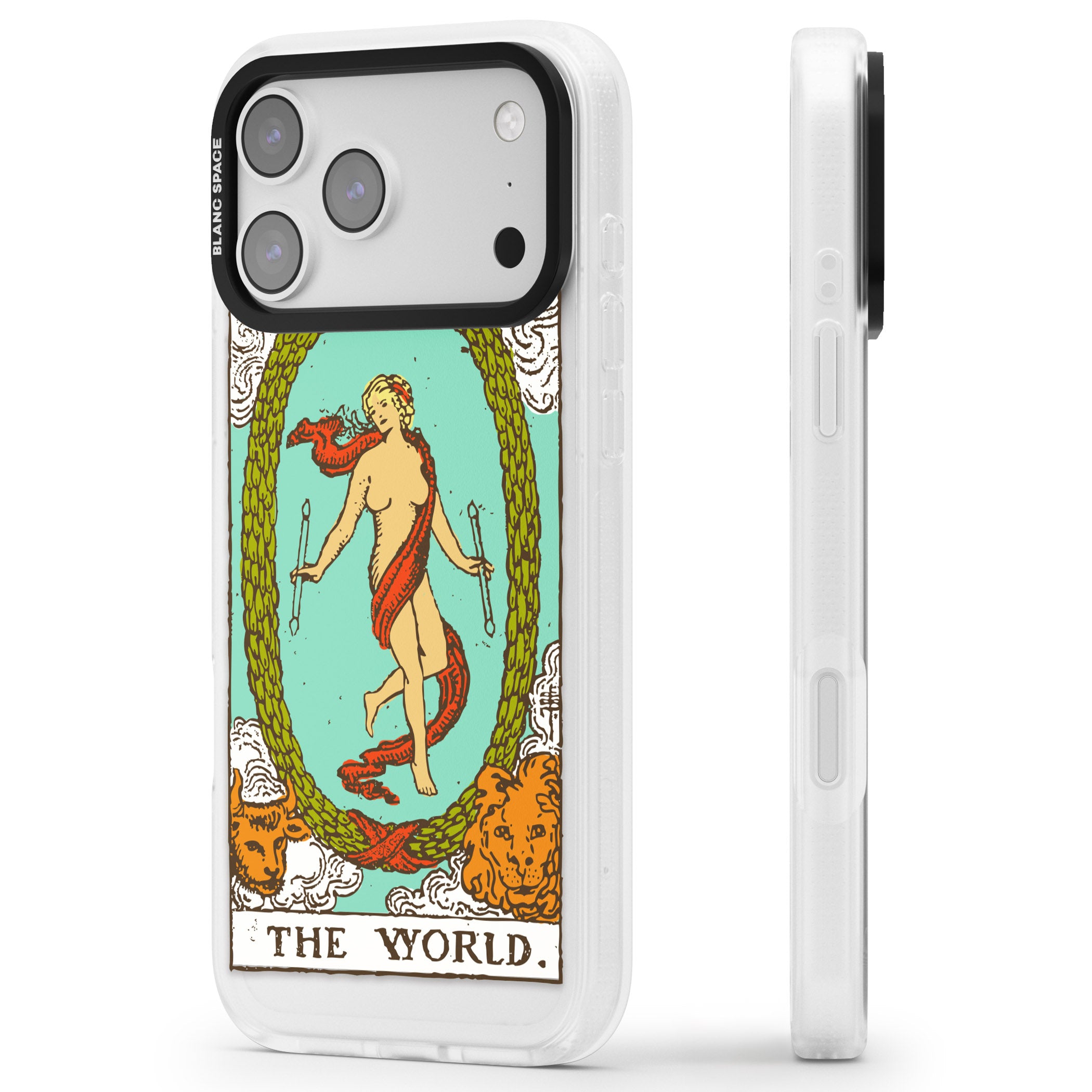 Personalised The World Tarot Card (Color) iPhone 17 Pro Impact Air Clear Phone Case Side Profile