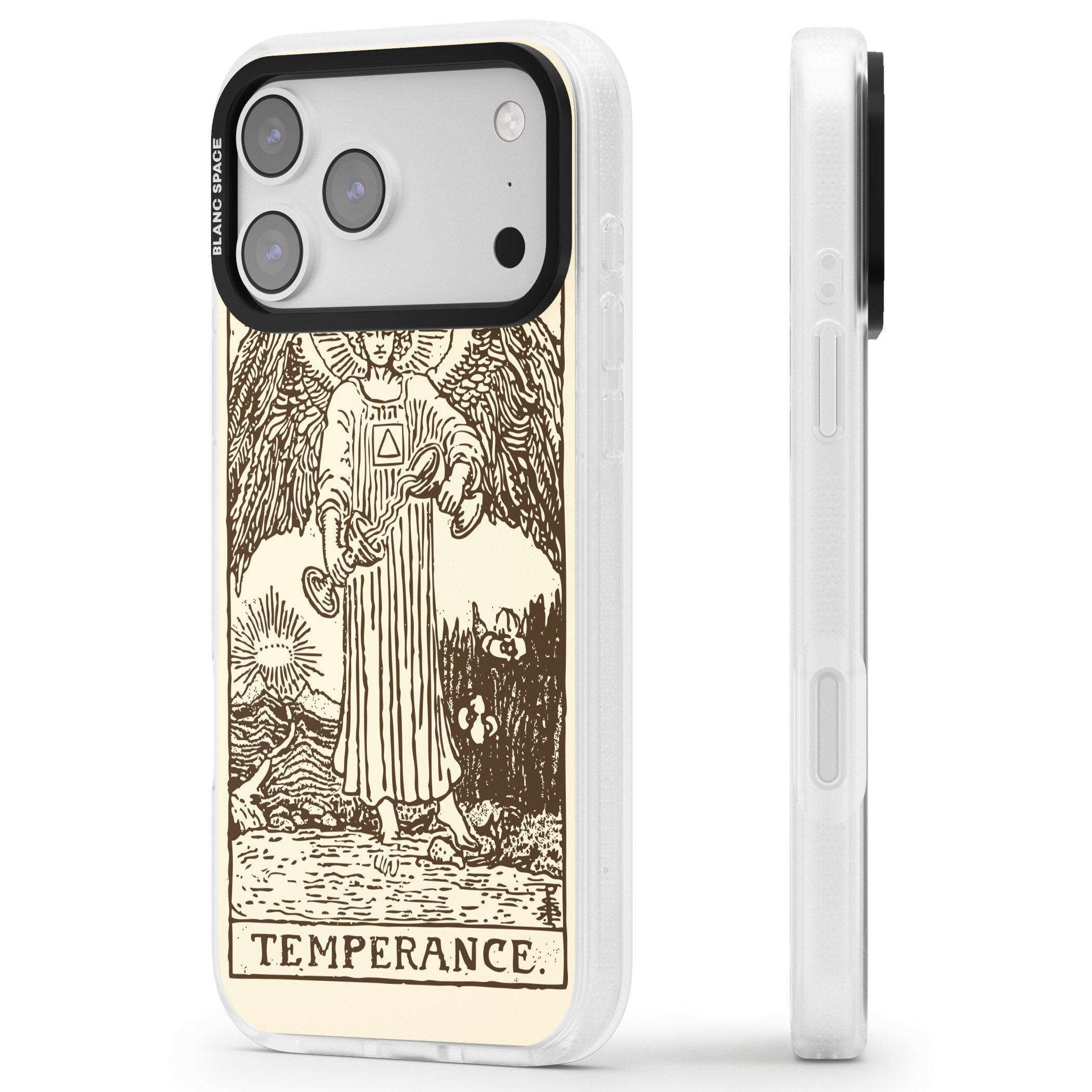 Personalised Temperance Tarot Card (Cream) iPhone 17 Pro Impact Air Clear Phone Case Side Profile