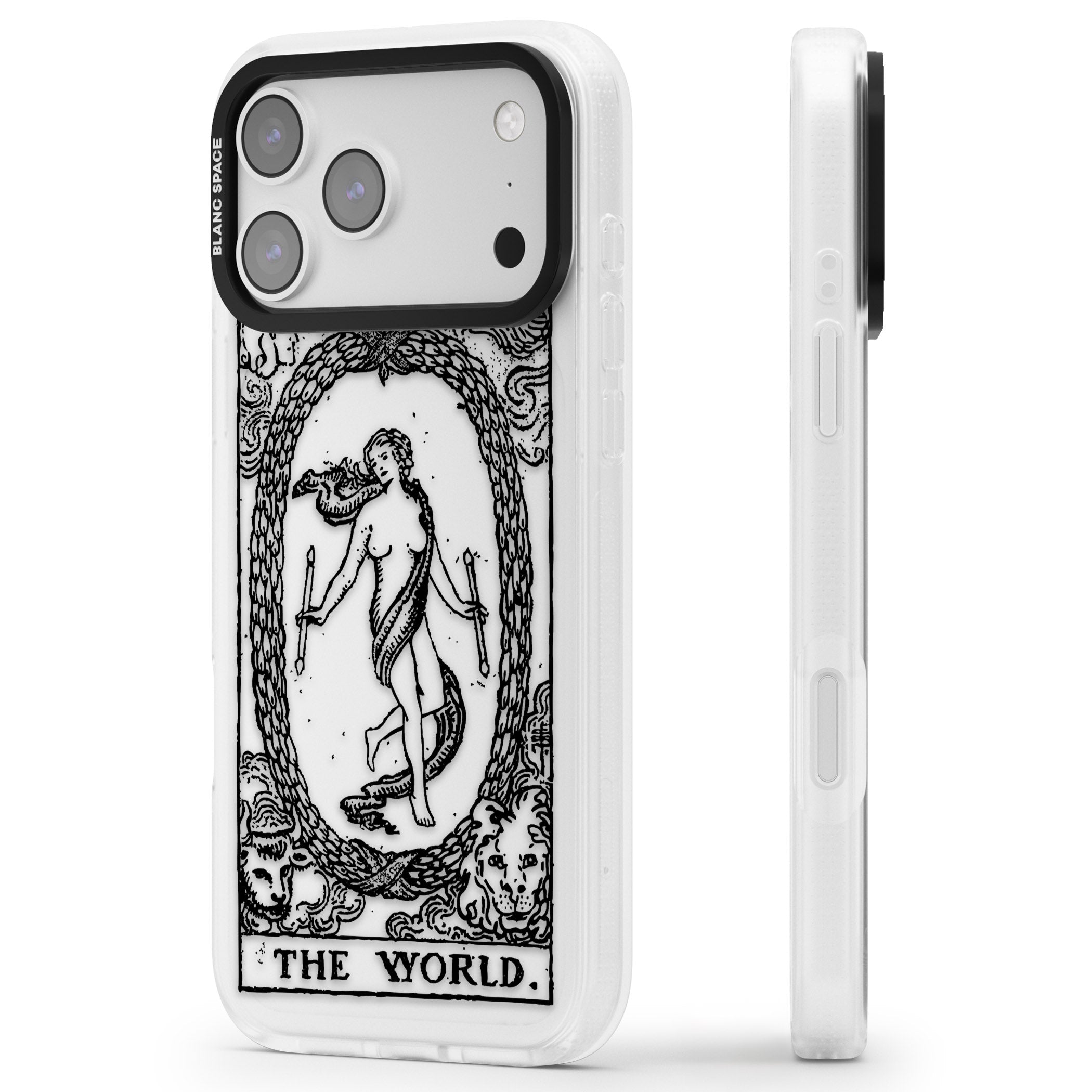 Personalised The World Tarot Card (Clear) iPhone 17 Pro Impact Air Clear Phone Case Side Profile