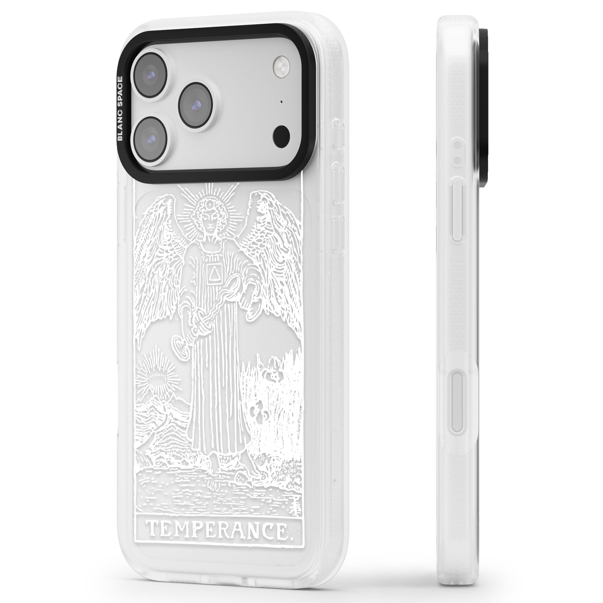 Personalised Temperance Tarot Card (White) iPhone 17 Pro Impact Air Clear Phone Case Side Profile