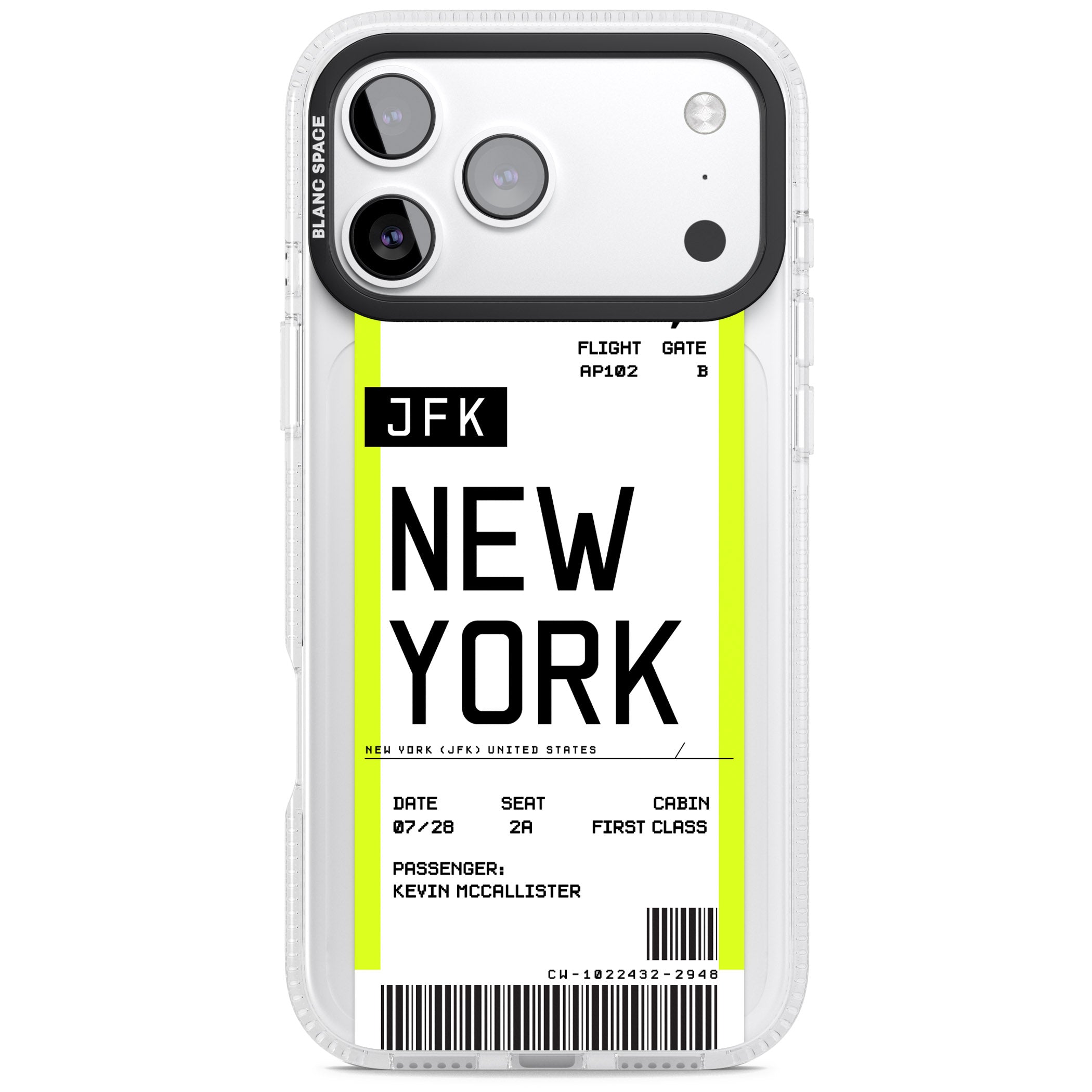 Personalised New York Boarding Pass iPhone 17 Pro Impact Air Clear Phone Case