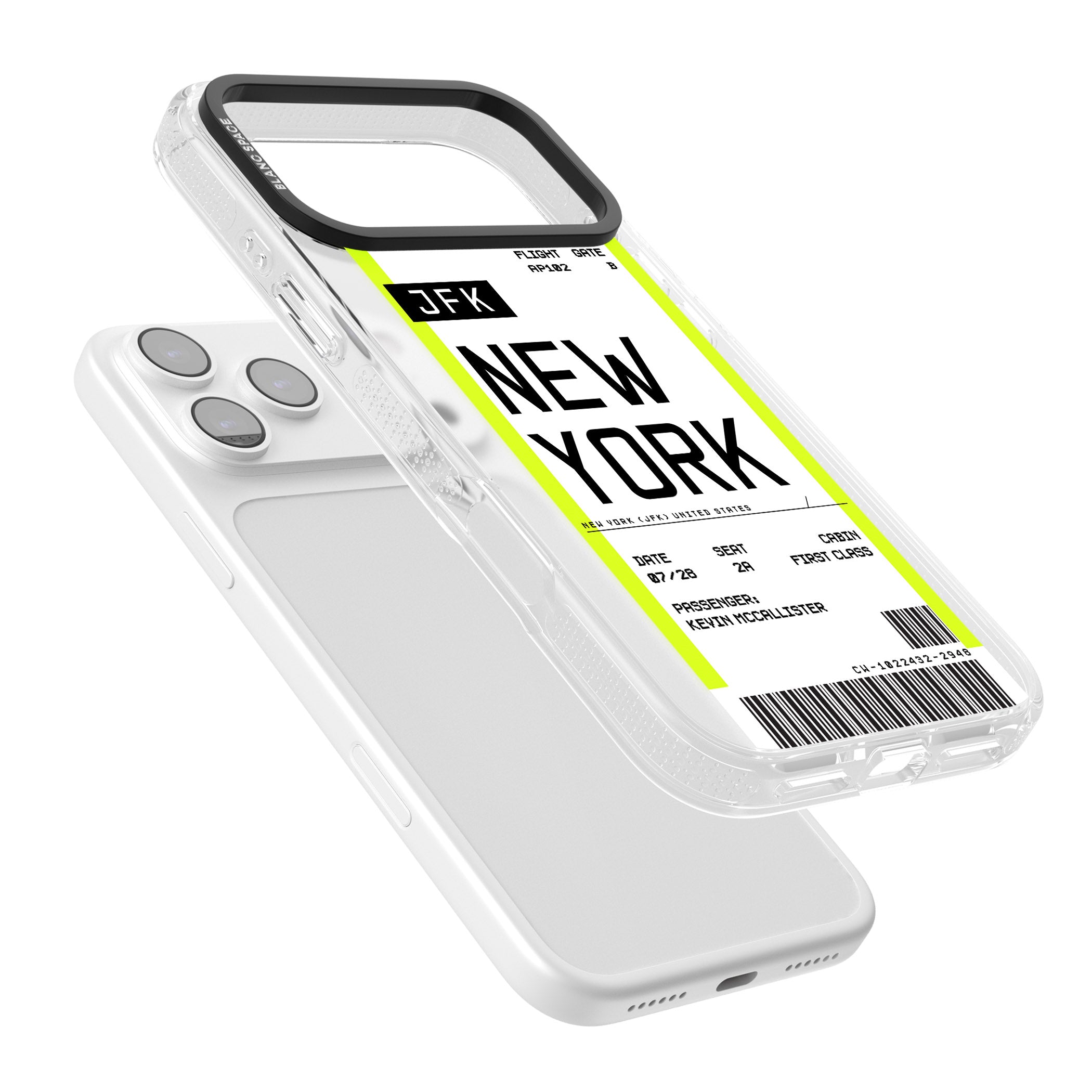 Personalised New York Boarding Pass iPhone 17 Pro Impact Air Clear Phone Case Colours