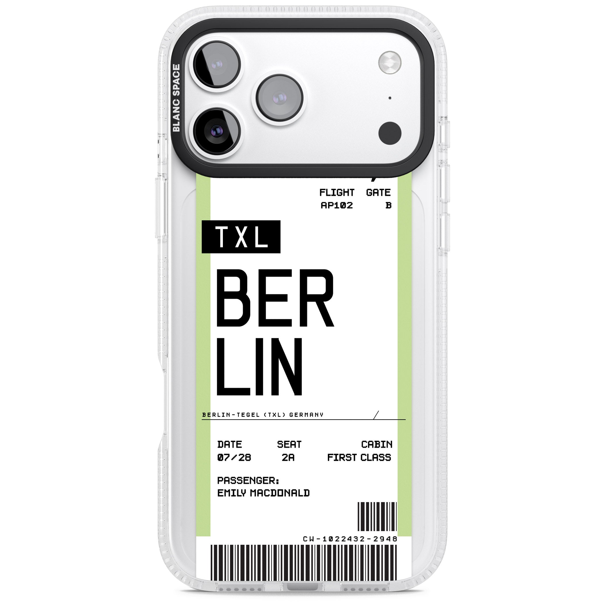 Personalised Berlin Boarding Pass iPhone 17 Pro Impact Air Clear Phone Case