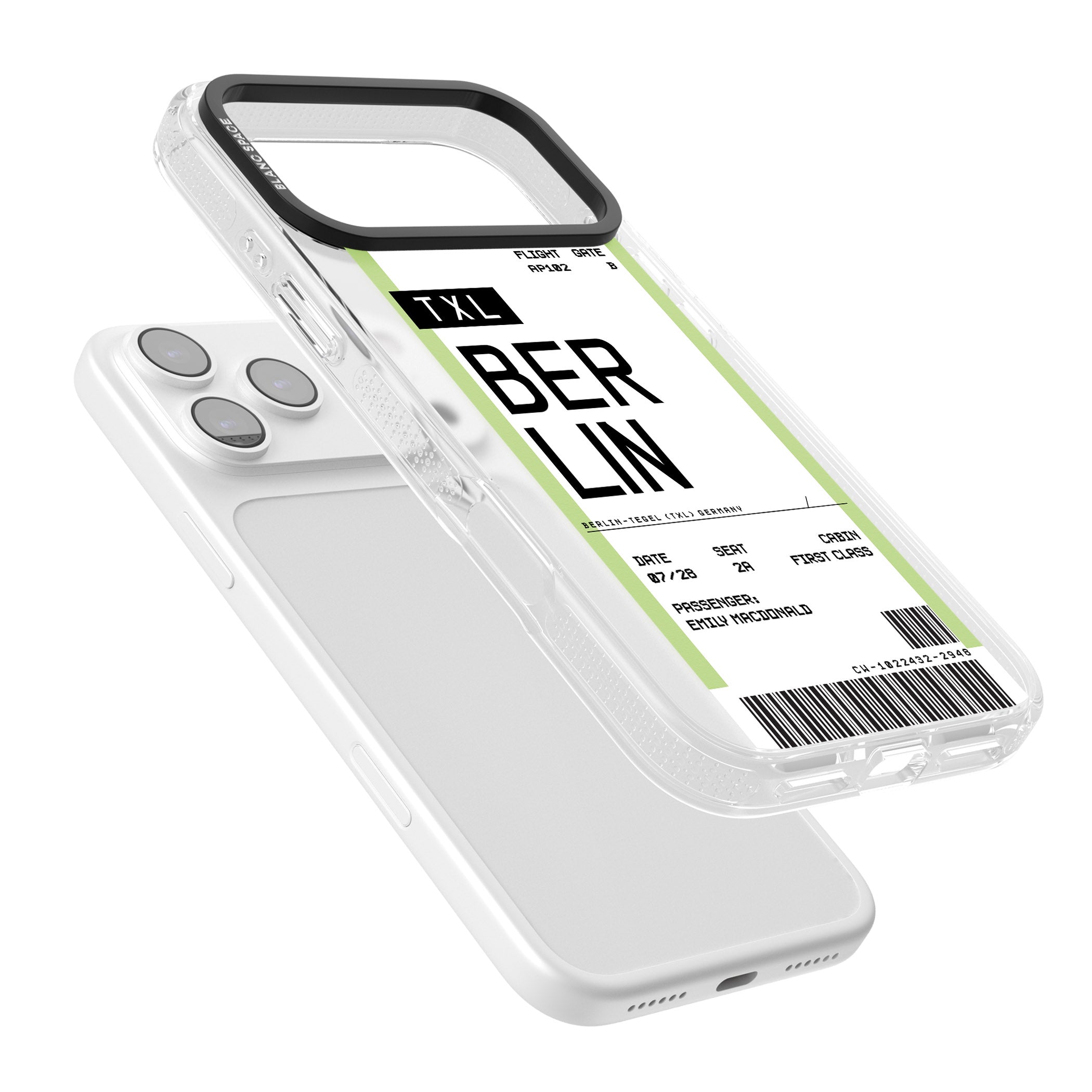 Personalised Berlin Boarding Pass iPhone 17 Pro Impact Air Clear Phone Case Colours