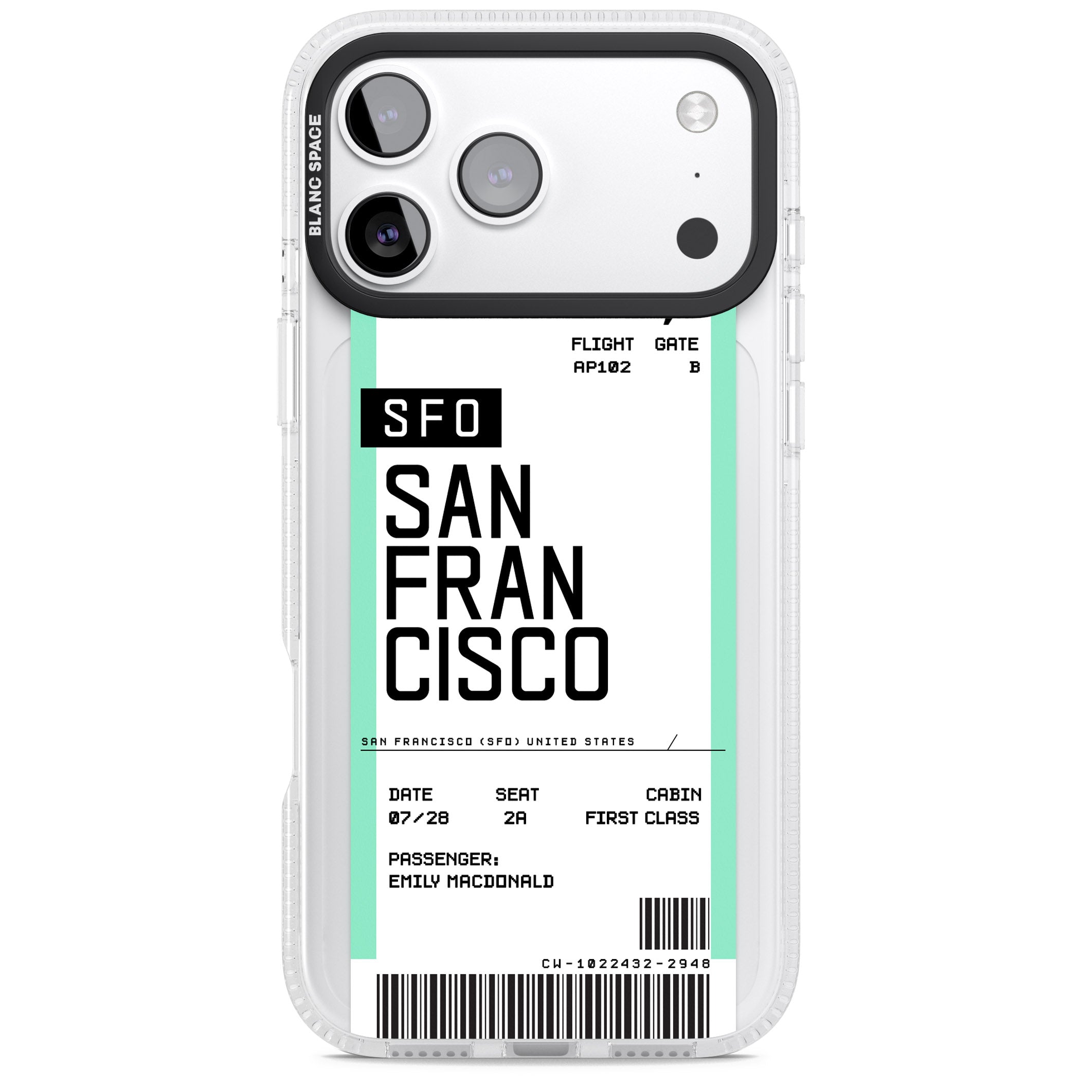 Personalised San Francisco Boarding Pass iPhone 17 Pro Impact Air Clear Phone Case