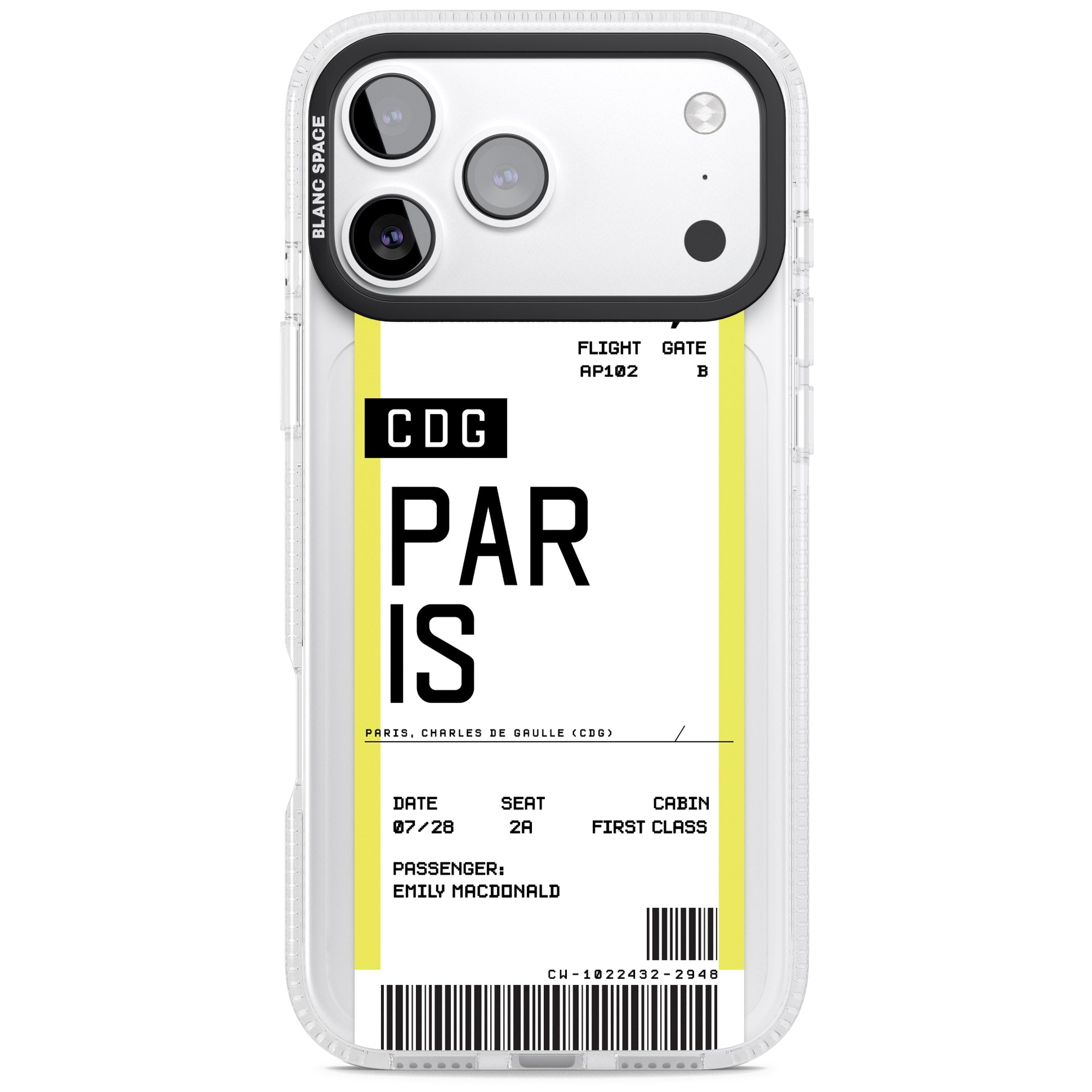 Personalised Paris Boarding Pass iPhone 17 Pro Impact Air Clear Phone Case