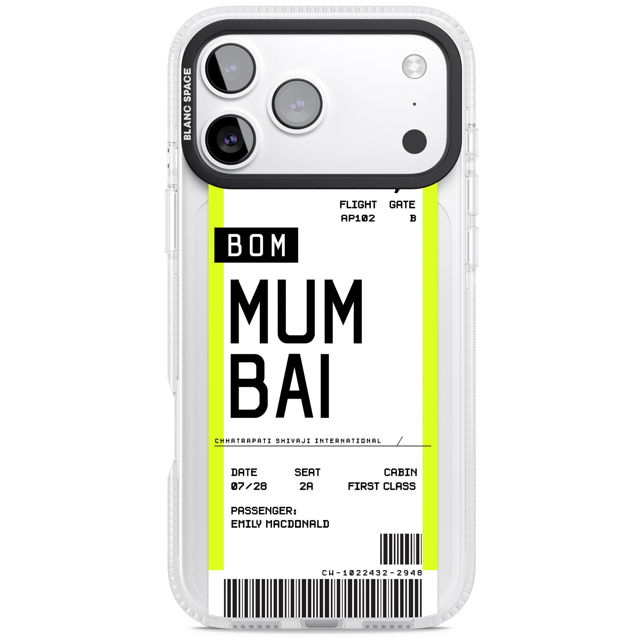 Personalised Mumbai Boarding Pass iPhone 17 Pro Impact Air Clear Phone Case