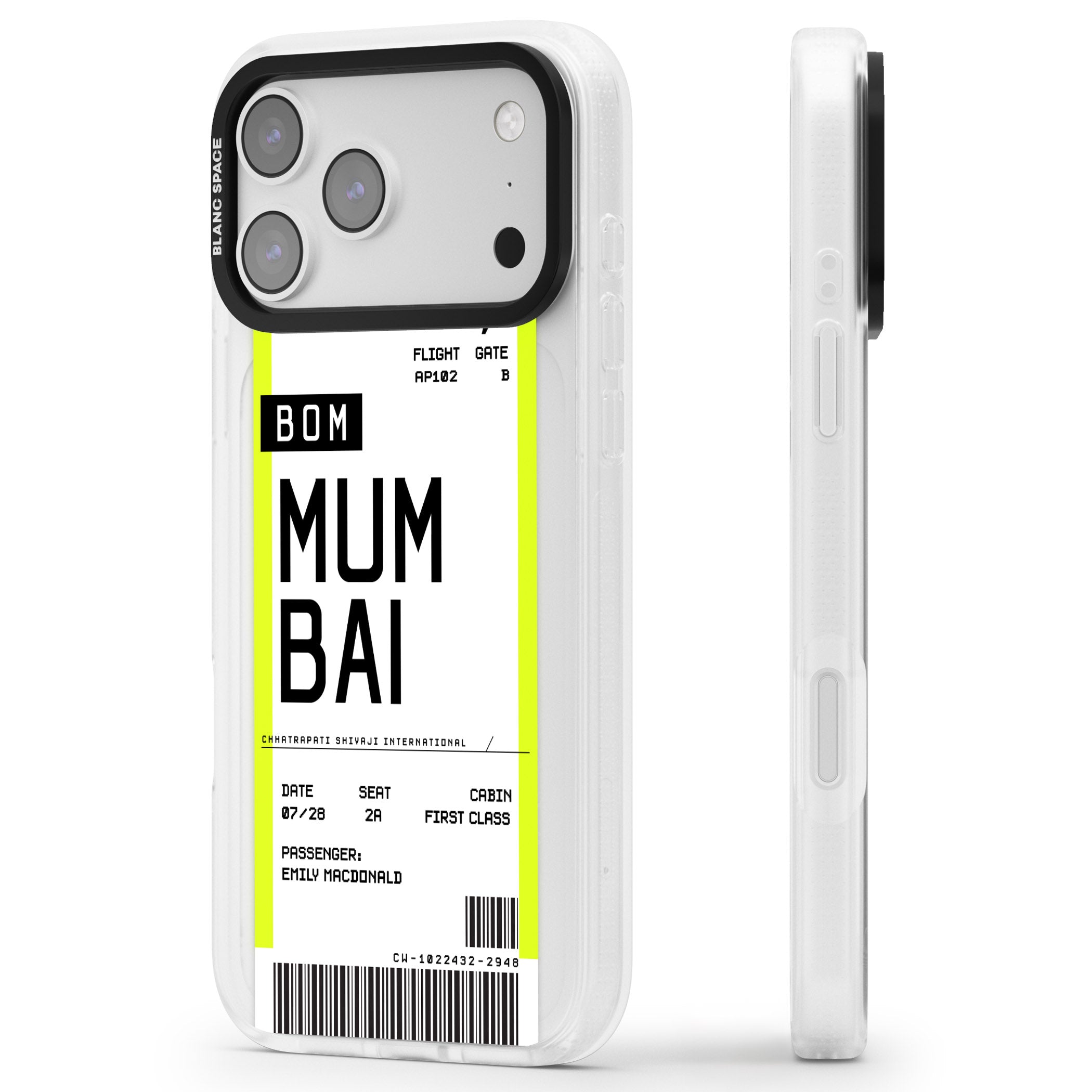 Personalised Mumbai Boarding Pass iPhone 17 Pro Impact Air Clear Phone Case Side Profile
