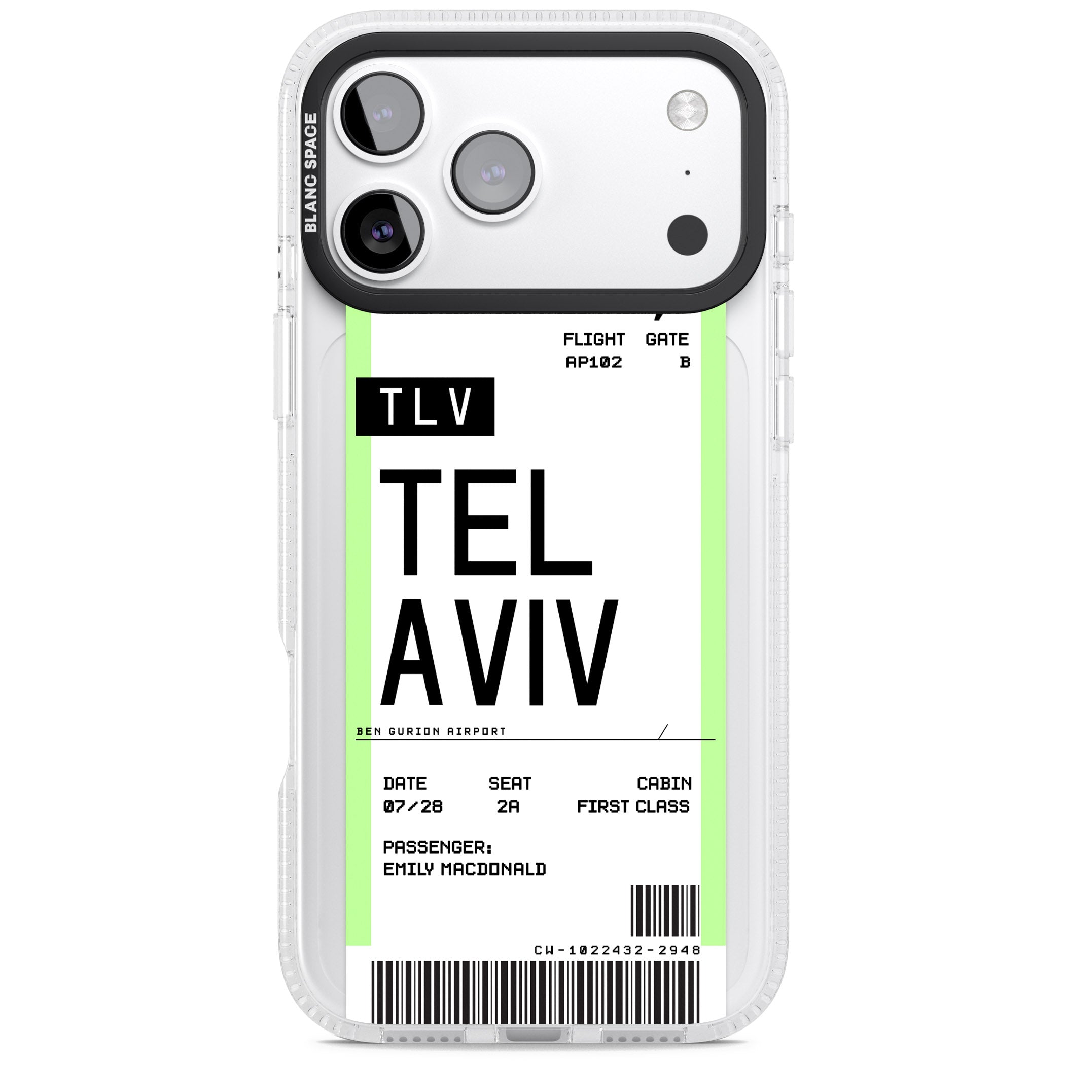 Personalised Tel Aviv Boarding Pass iPhone 17 Pro Impact Air Clear Phone Case