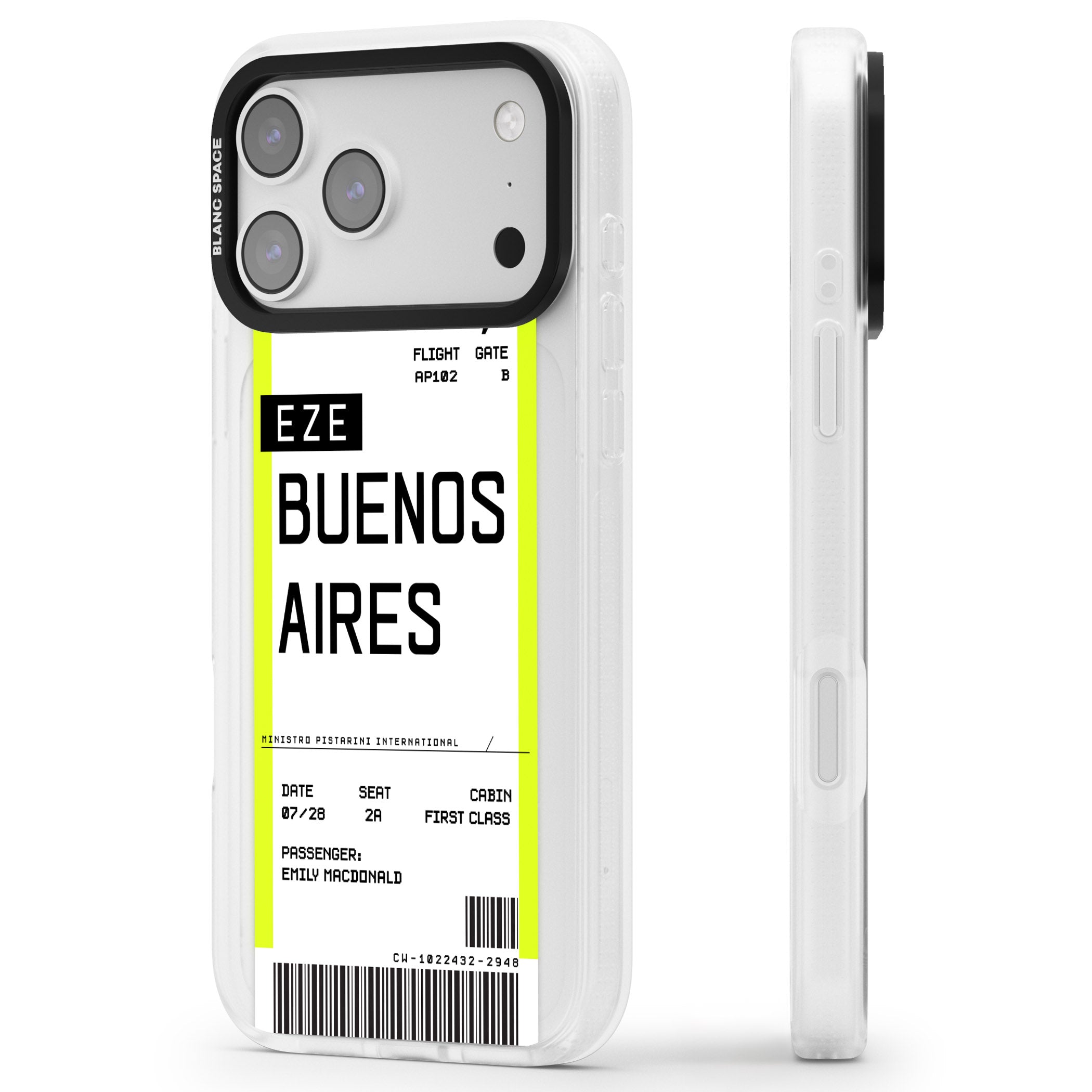 Personalised Buenos Aires Boarding Pass iPhone 17 Pro Impact Air Clear Phone Case Side Profile