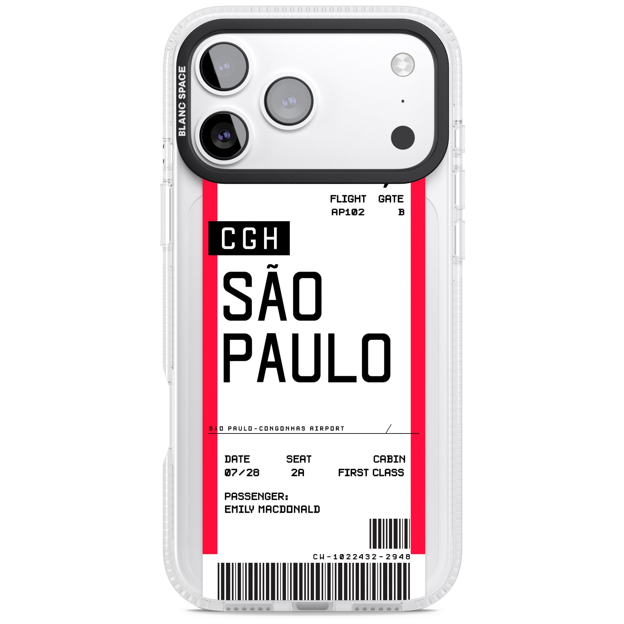 Personalised São Paulo Boarding Pass iPhone 17 Pro Impact Air Clear Phone Case