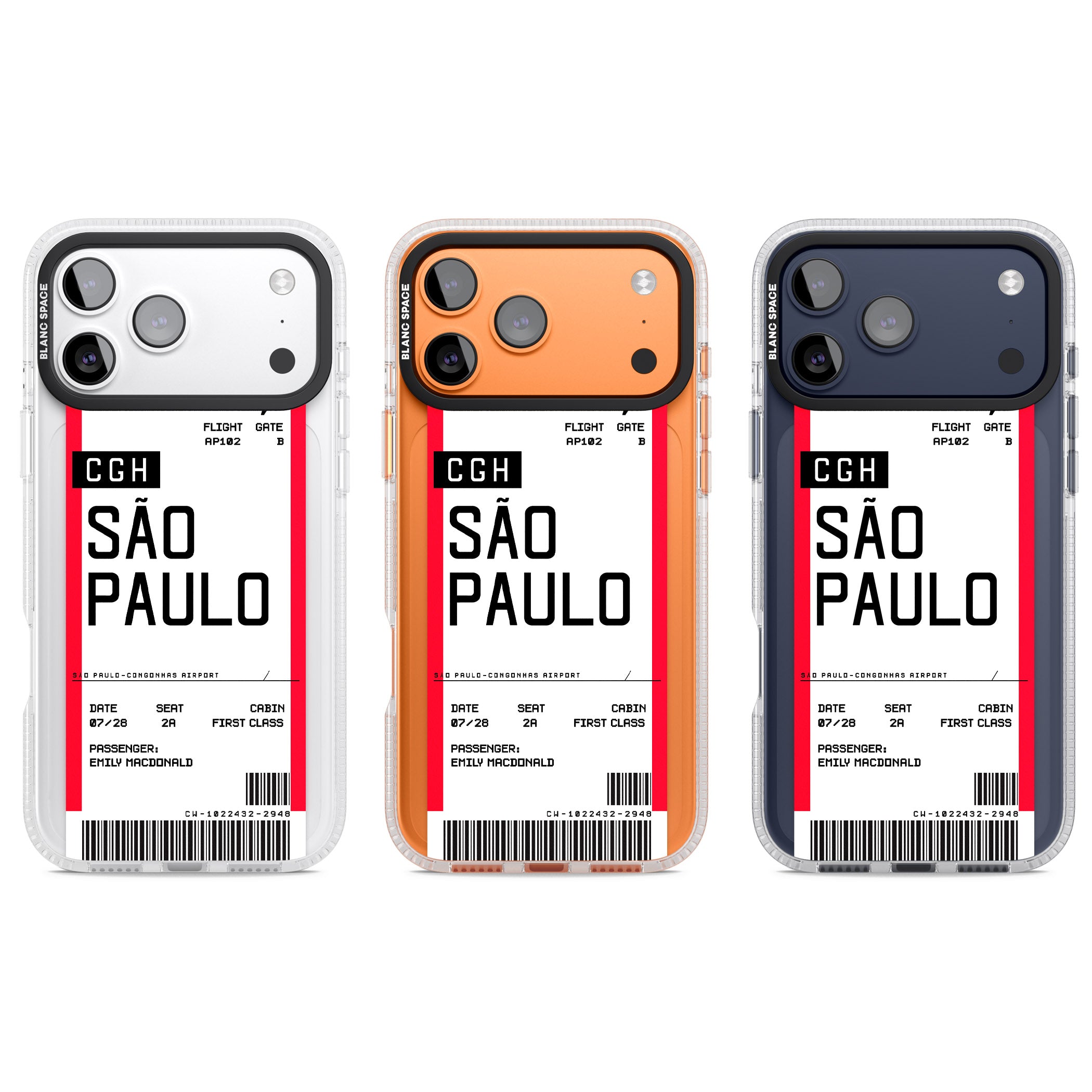 Personalised São Paulo Boarding Pass iPhone 17 Pro Impact Air Clear Phone Case APT Impact Protection