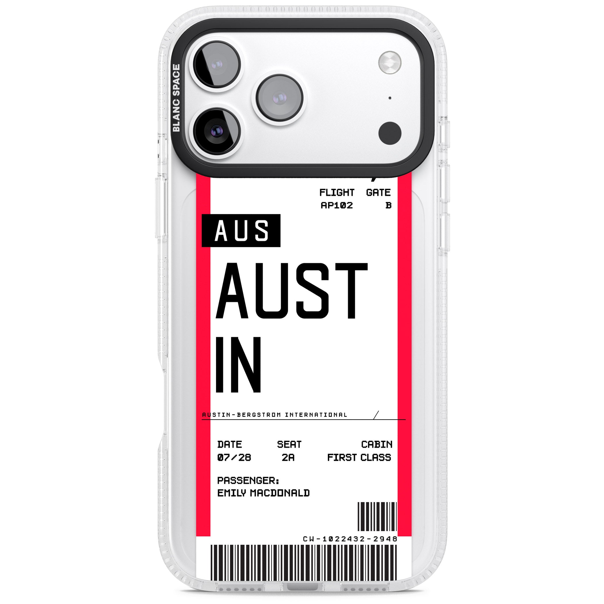 Personalised Austin Boarding Pass iPhone 17 Pro Impact Air Clear Phone Case