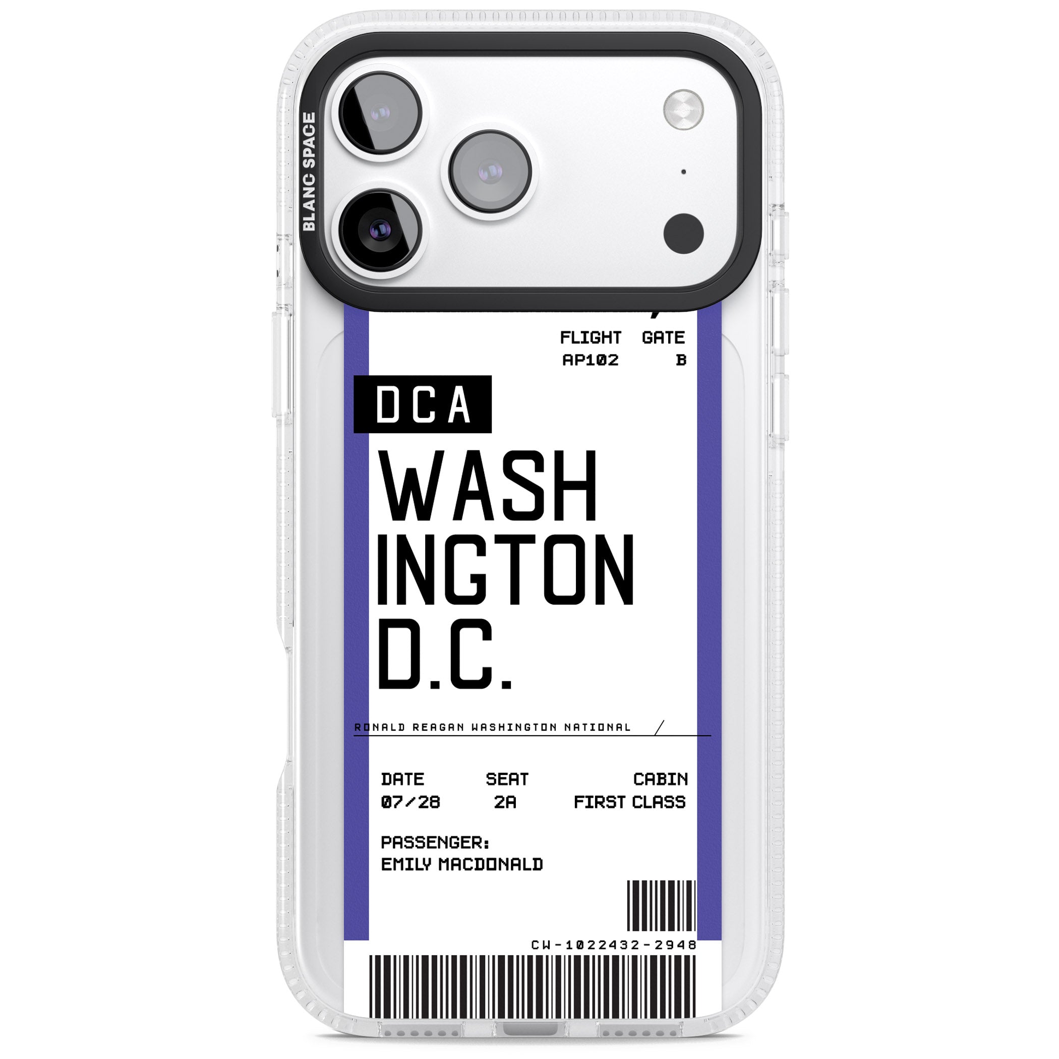 Personalised Washington D.C. Boarding Pass iPhone 17 Pro Impact Air Clear Phone Case
