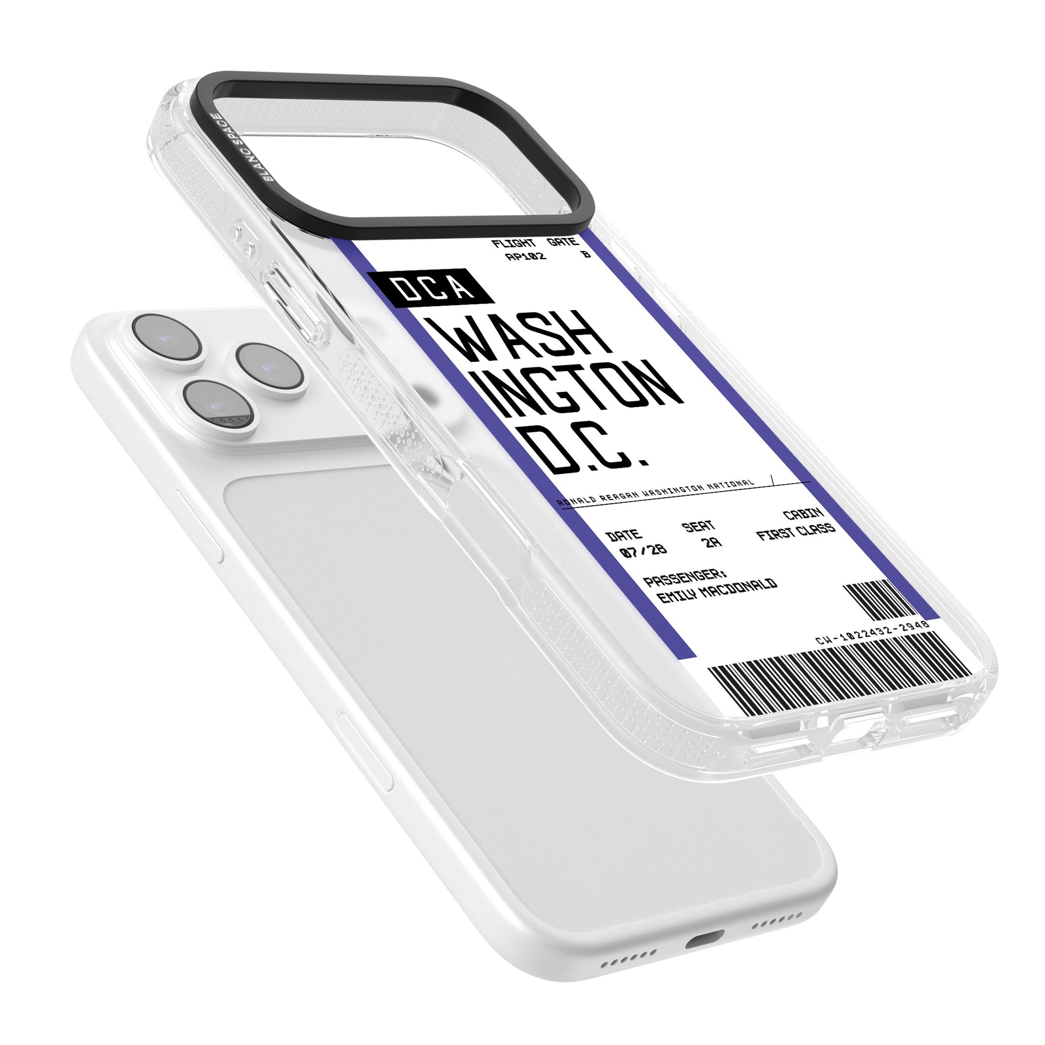 Personalised Washington D.C. Boarding Pass iPhone 17 Pro Impact Air Clear Phone Case Colours