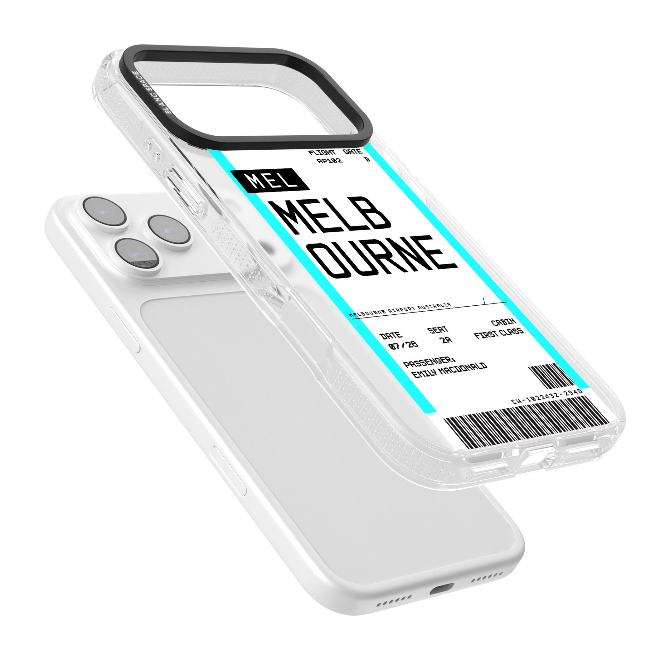 Personalised Melbourne Boarding Pass iPhone 17 Pro Impact Air Clear Phone Case Colours