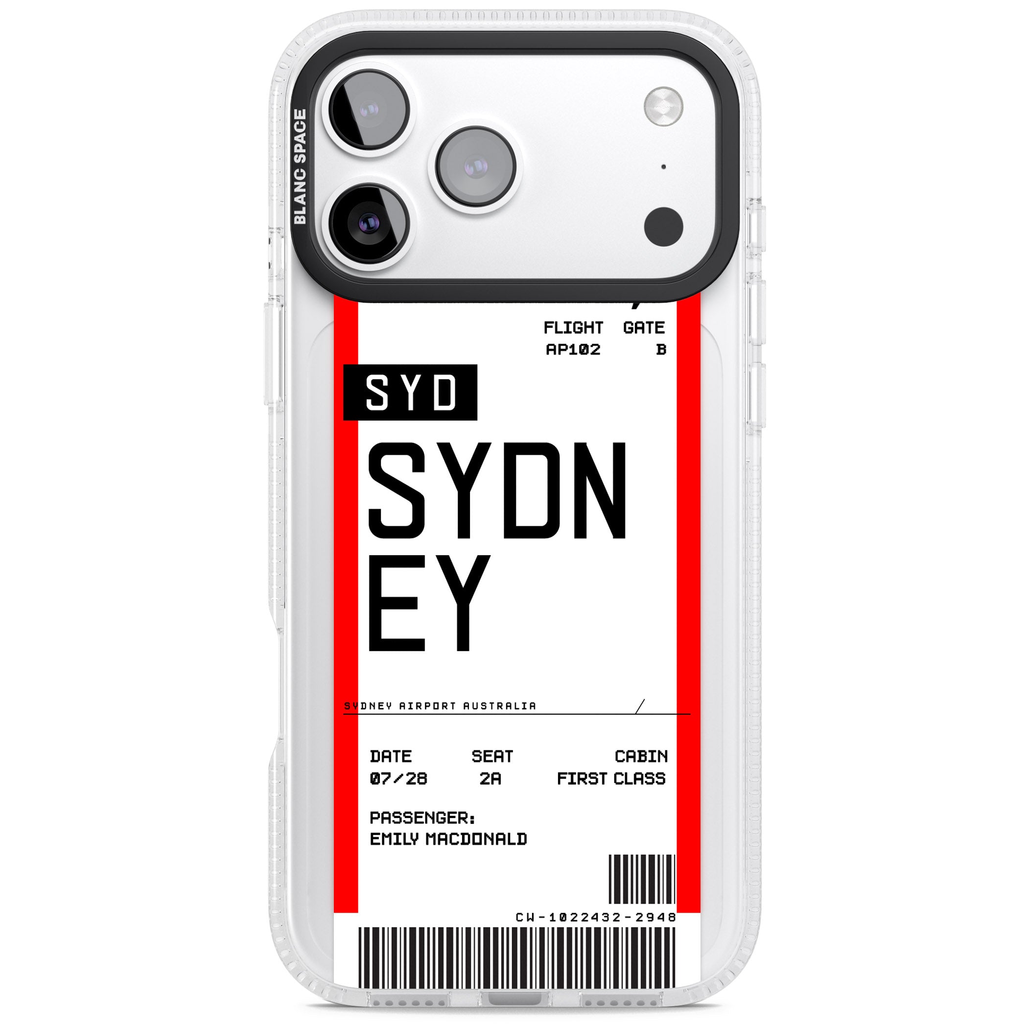 Personalised Sydney Boarding Pass iPhone 17 Pro Impact Air Clear Phone Case