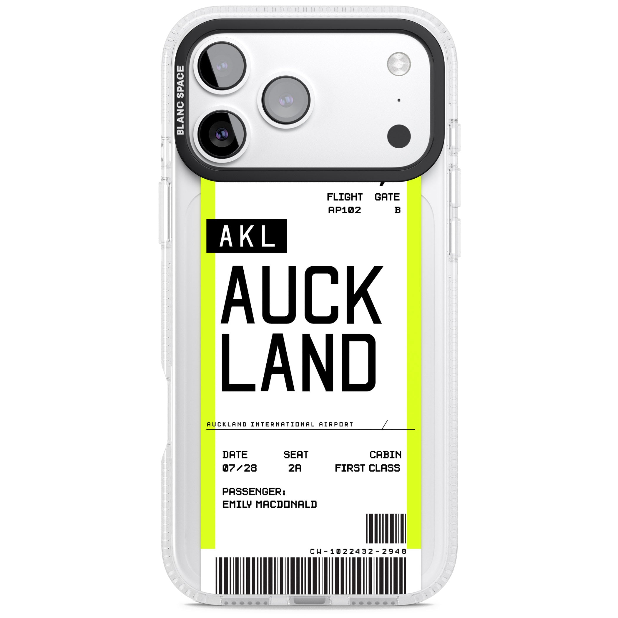 Personalised Auckland Boarding Pass iPhone 17 Pro Impact Air Clear Phone Case
