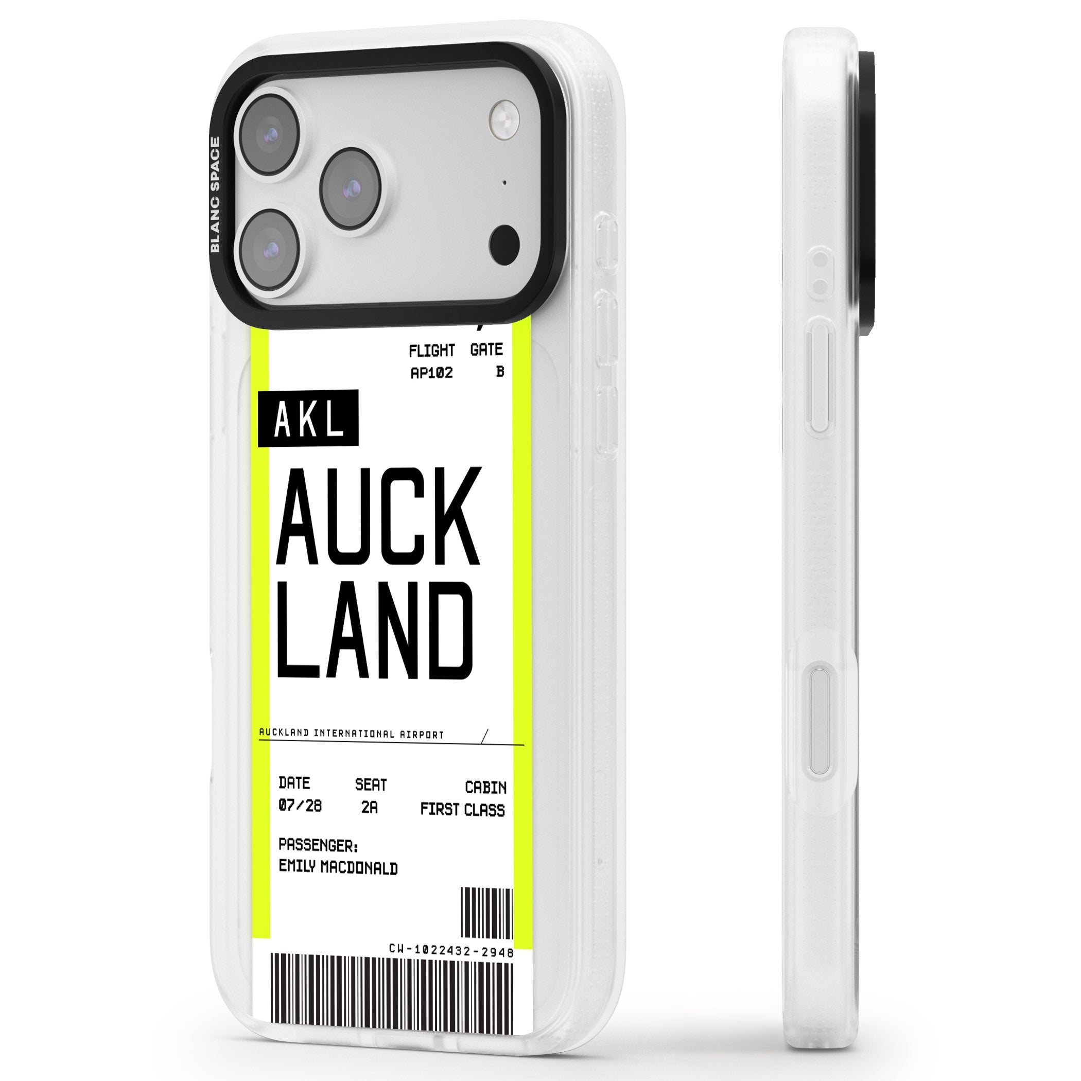Personalised Auckland Boarding Pass iPhone 17 Pro Impact Air Clear Phone Case Side Profile