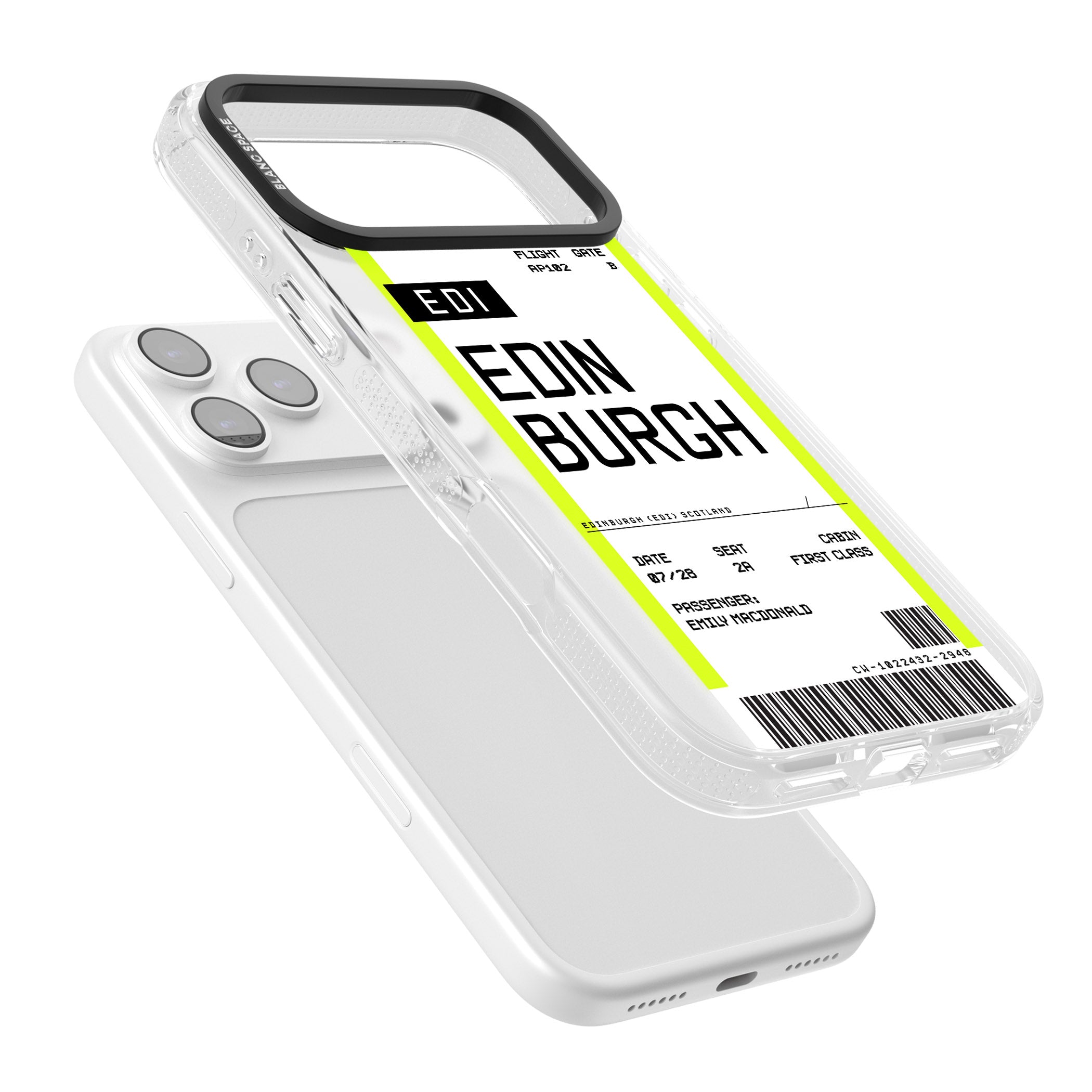 Personalised Edinburgh Boarding Pass iPhone 17 Pro Impact Air Clear Phone Case Colours