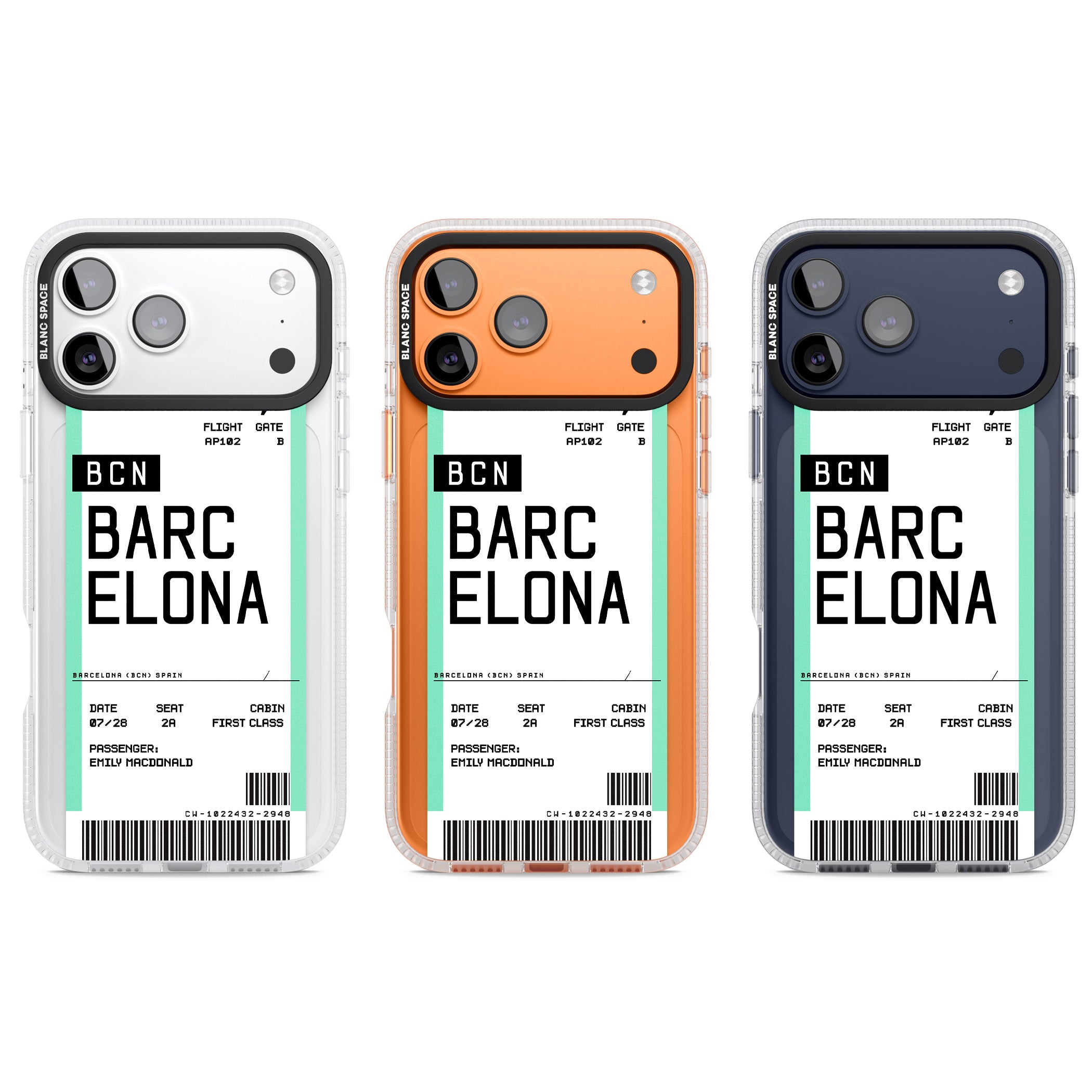 Personalised Barcelona Boarding Pass iPhone 17 Pro Impact Air Clear Phone Case APT Impact Protection