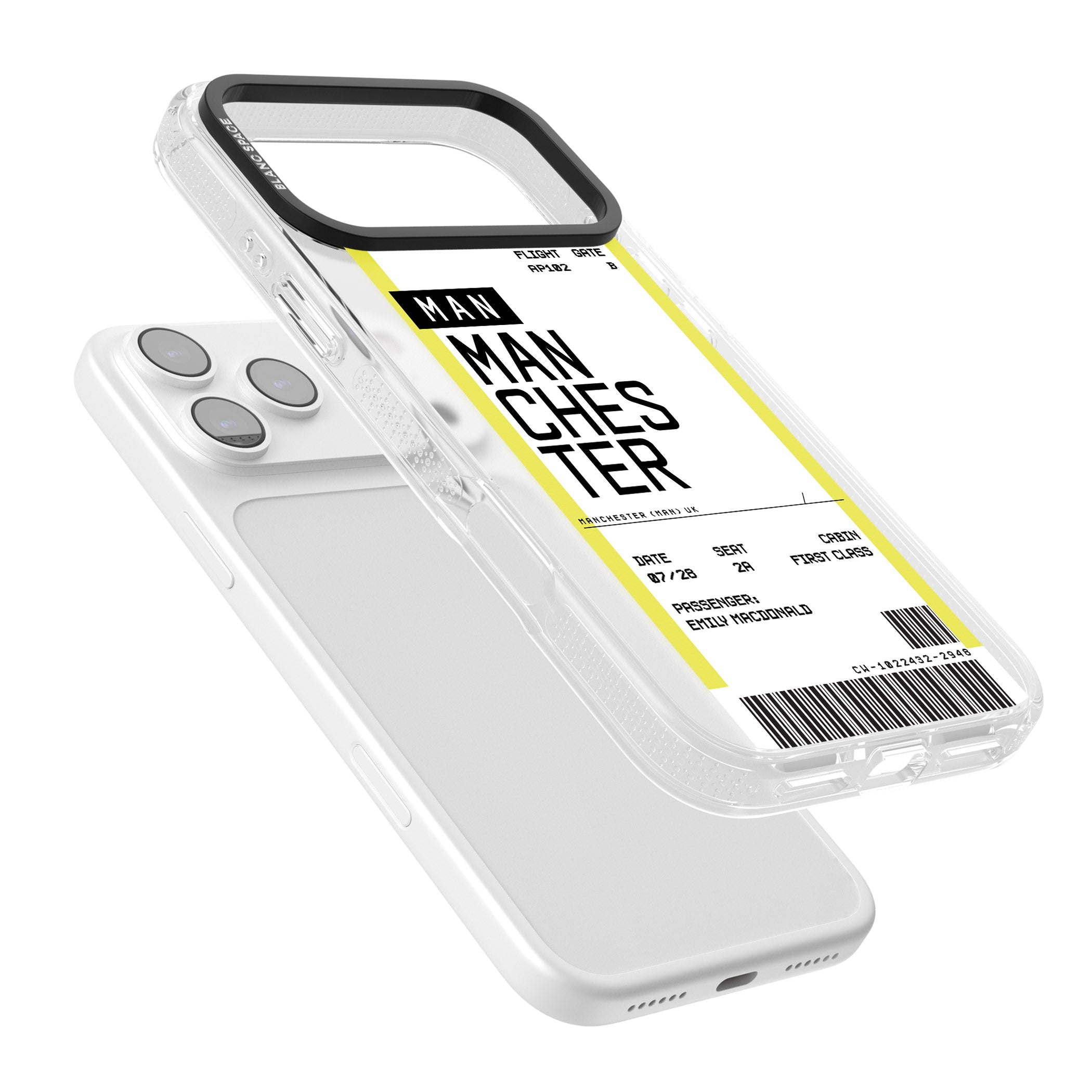 Personalised Manchester Boarding Pass iPhone 17 Pro Impact Air Clear Phone Case Colours