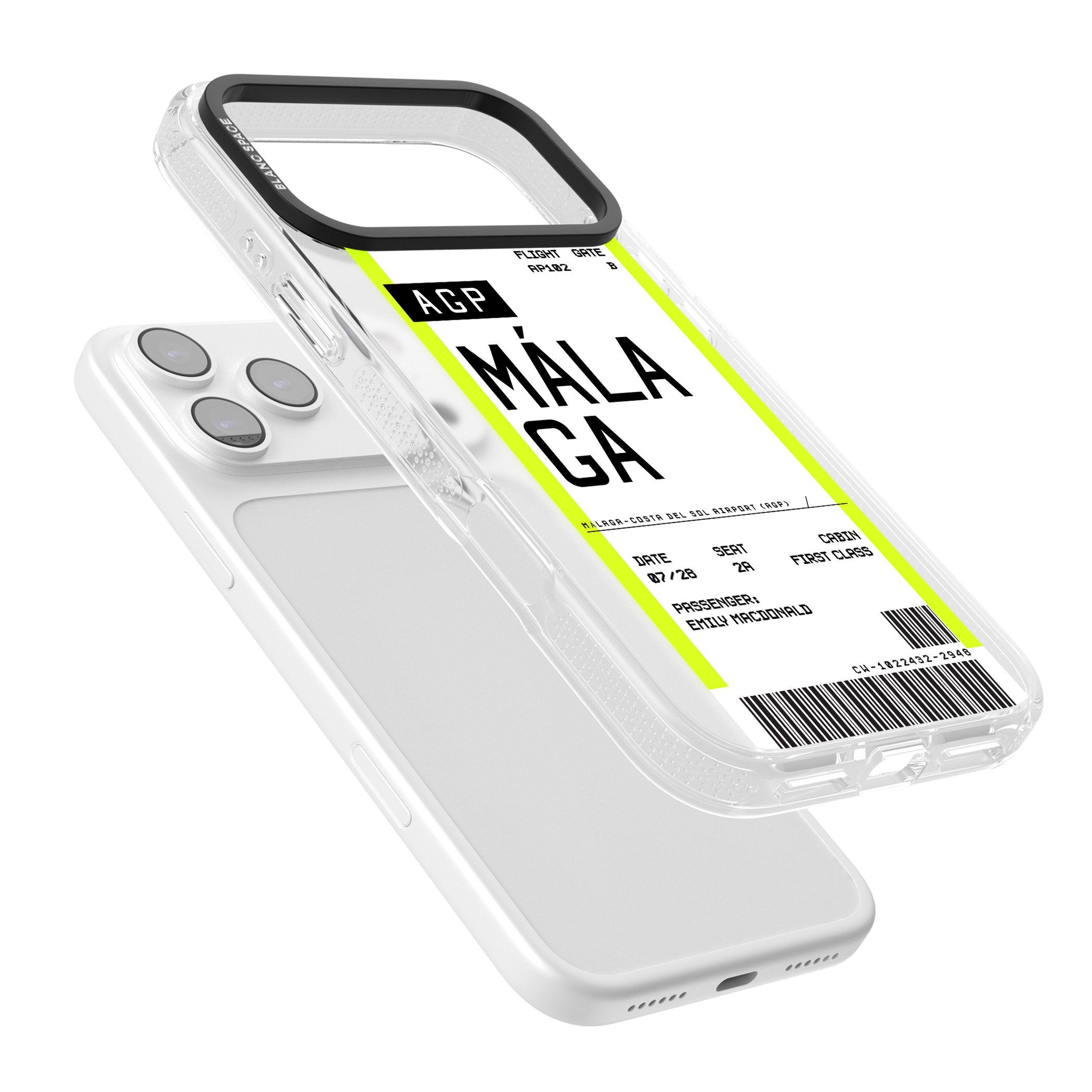 Personalised Málaga Boarding Pass iPhone 17 Pro Impact Air Clear Phone Case Colours