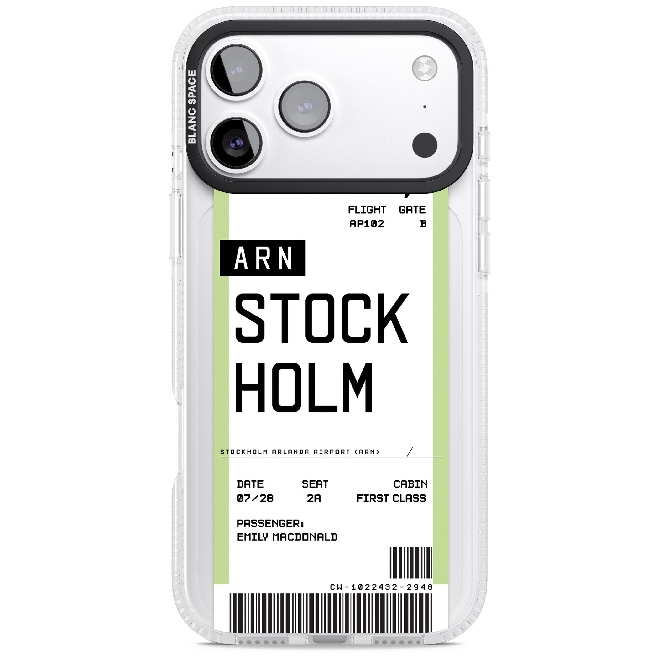 Personalised Stockholm Boarding Pass iPhone 17 Pro Impact Air Clear Phone Case