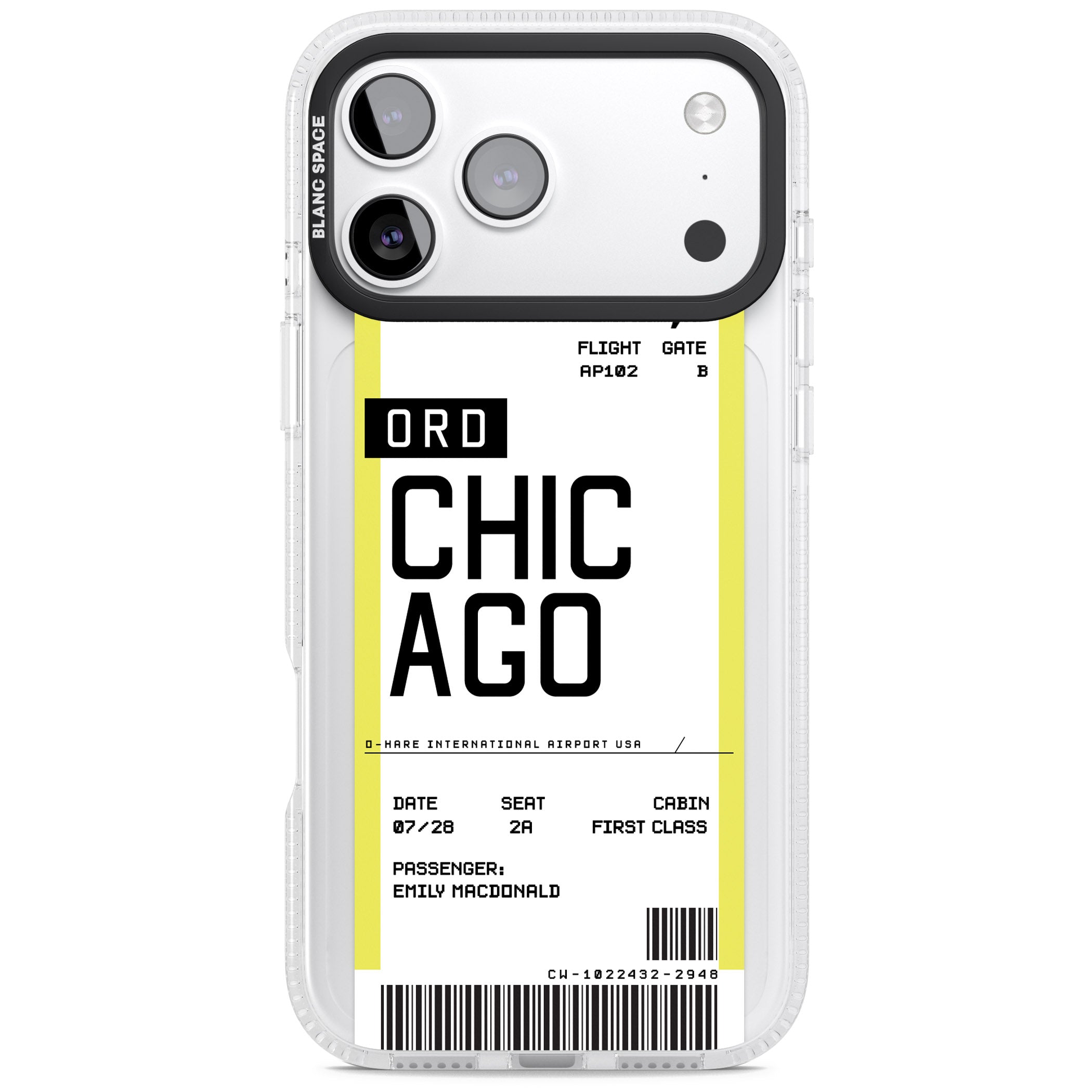 Personalised Chicago Boarding Pass iPhone 17 Pro Impact Air Clear Phone Case