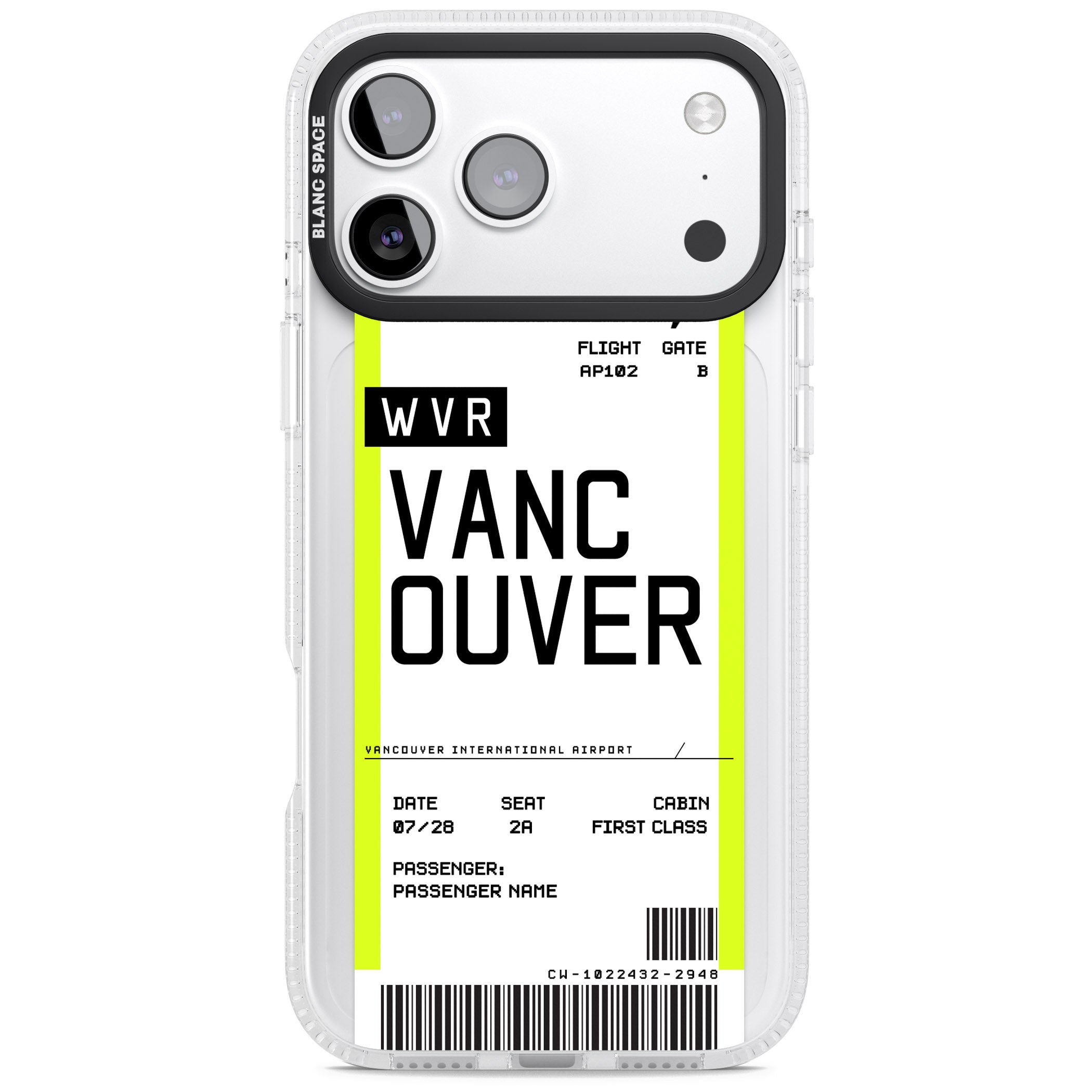 Personalised Vancouver Boarding Pass iPhone 17 Pro Impact Air Clear Phone Case