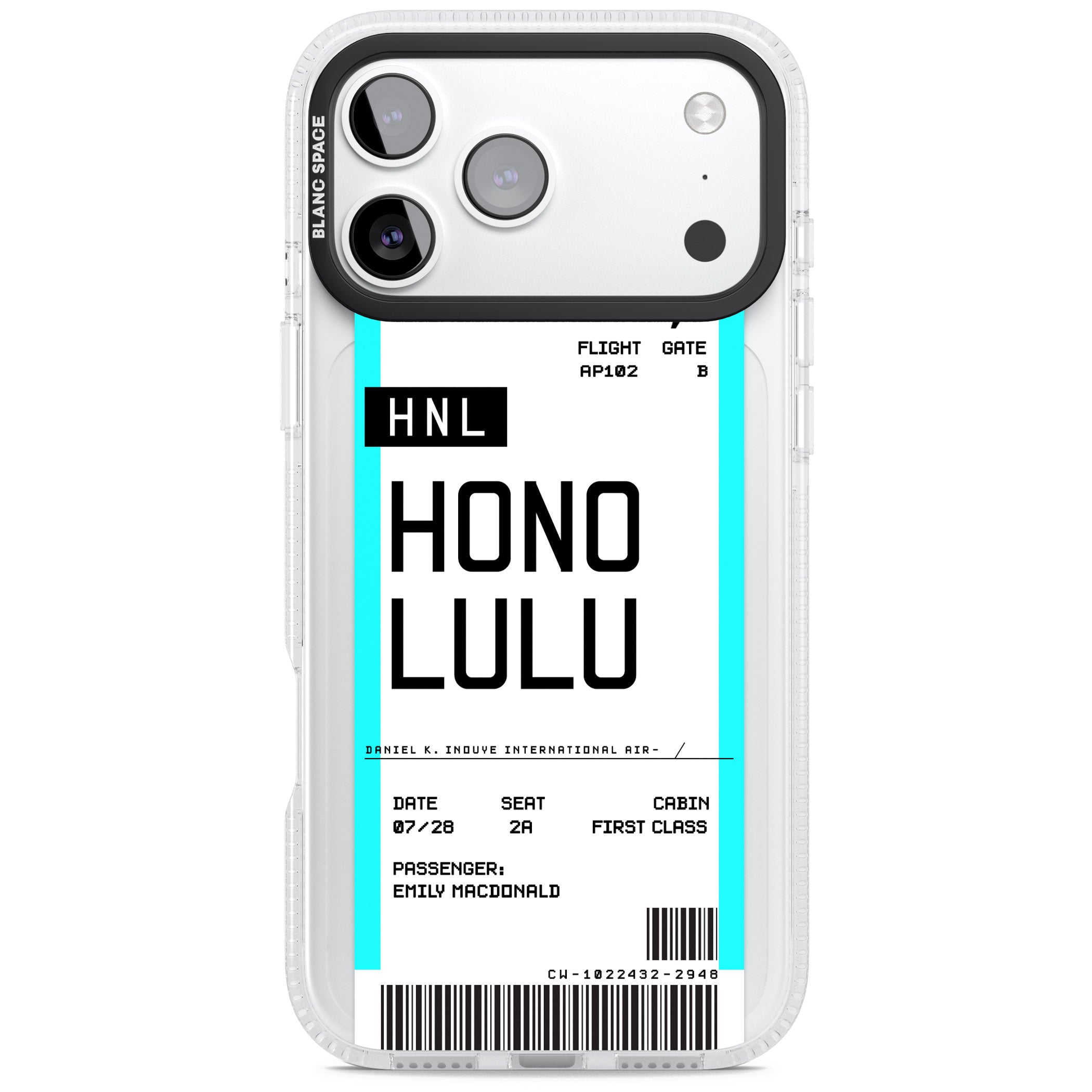 Personalised Honolulu Boarding Pass iPhone 17 Pro Impact Air Clear Phone Case