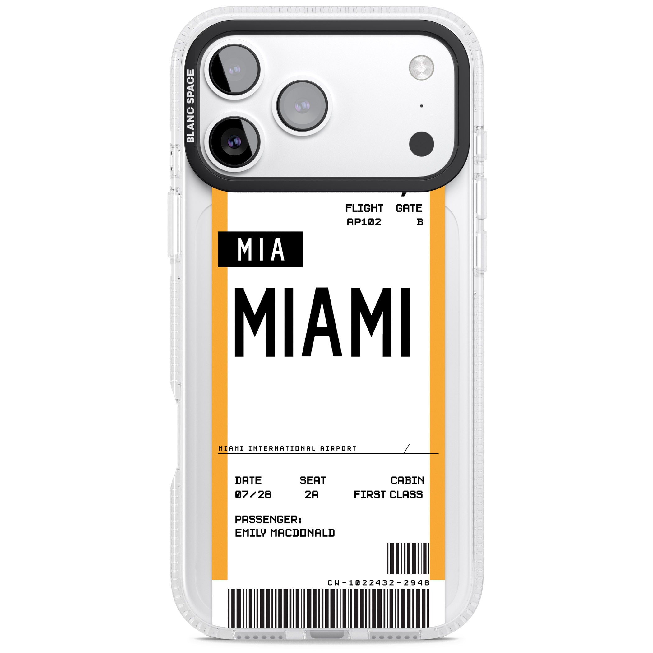 Personalised Miami Boarding Pass iPhone 17 Pro Impact Air Clear Phone Case
