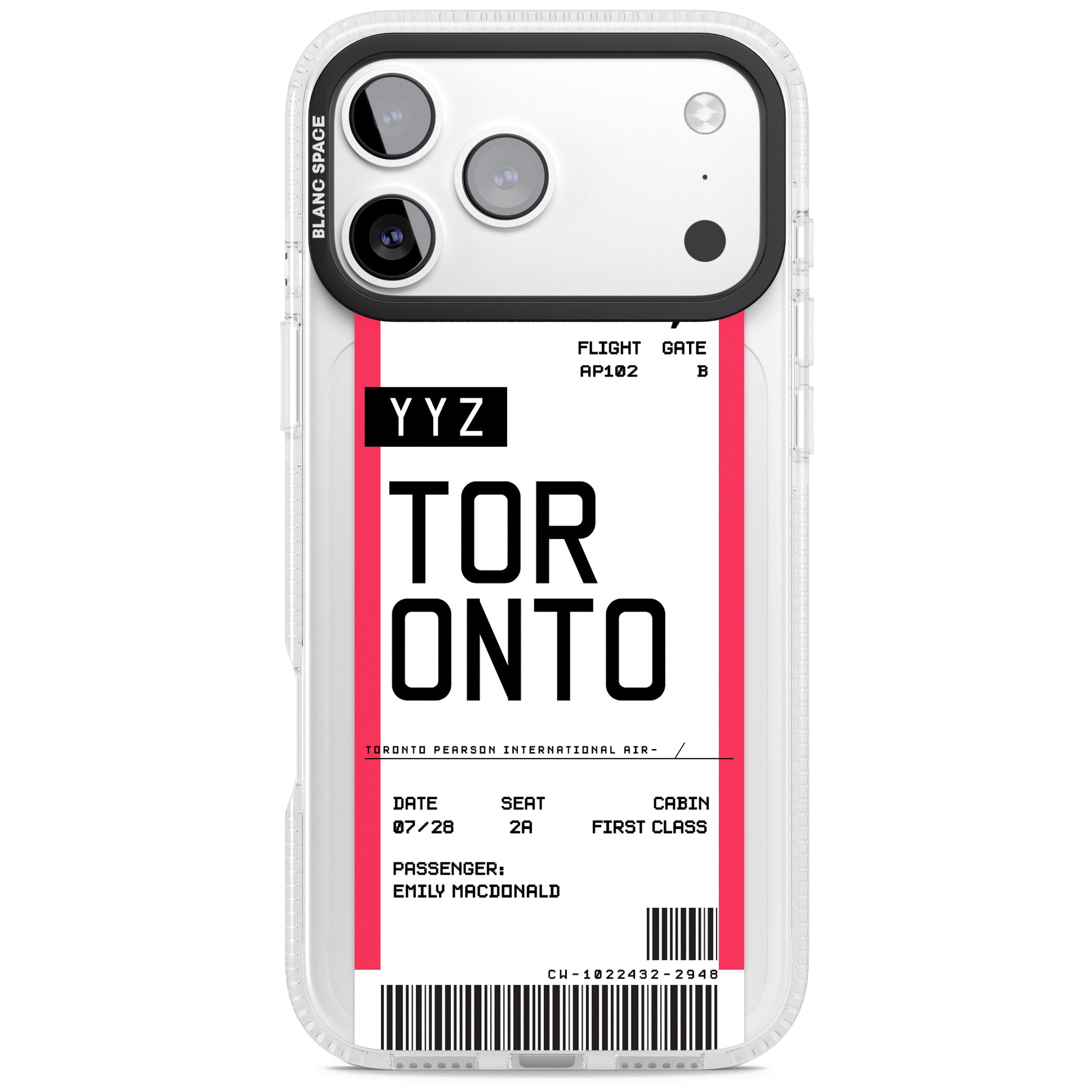 Personalised Toronto Boarding Pass iPhone 17 Pro Impact Air Clear Phone Case