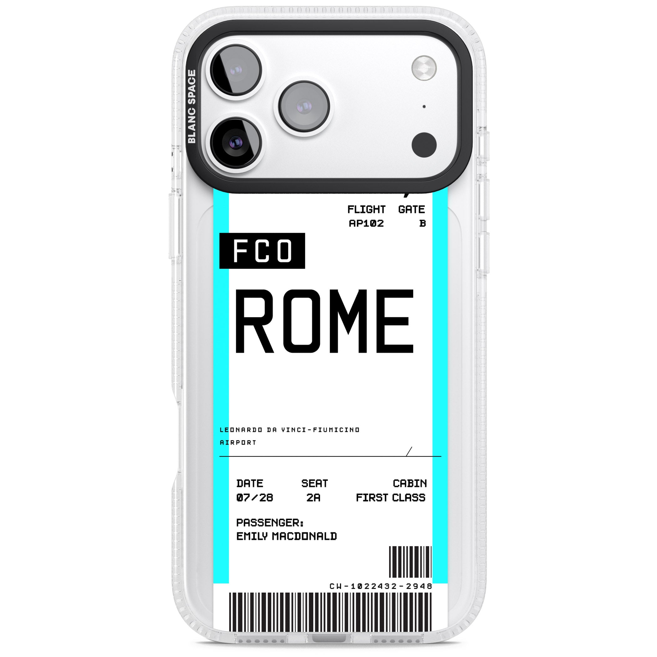 Personalised Rome Boarding Pass iPhone 17 Pro Impact Air Clear Phone Case