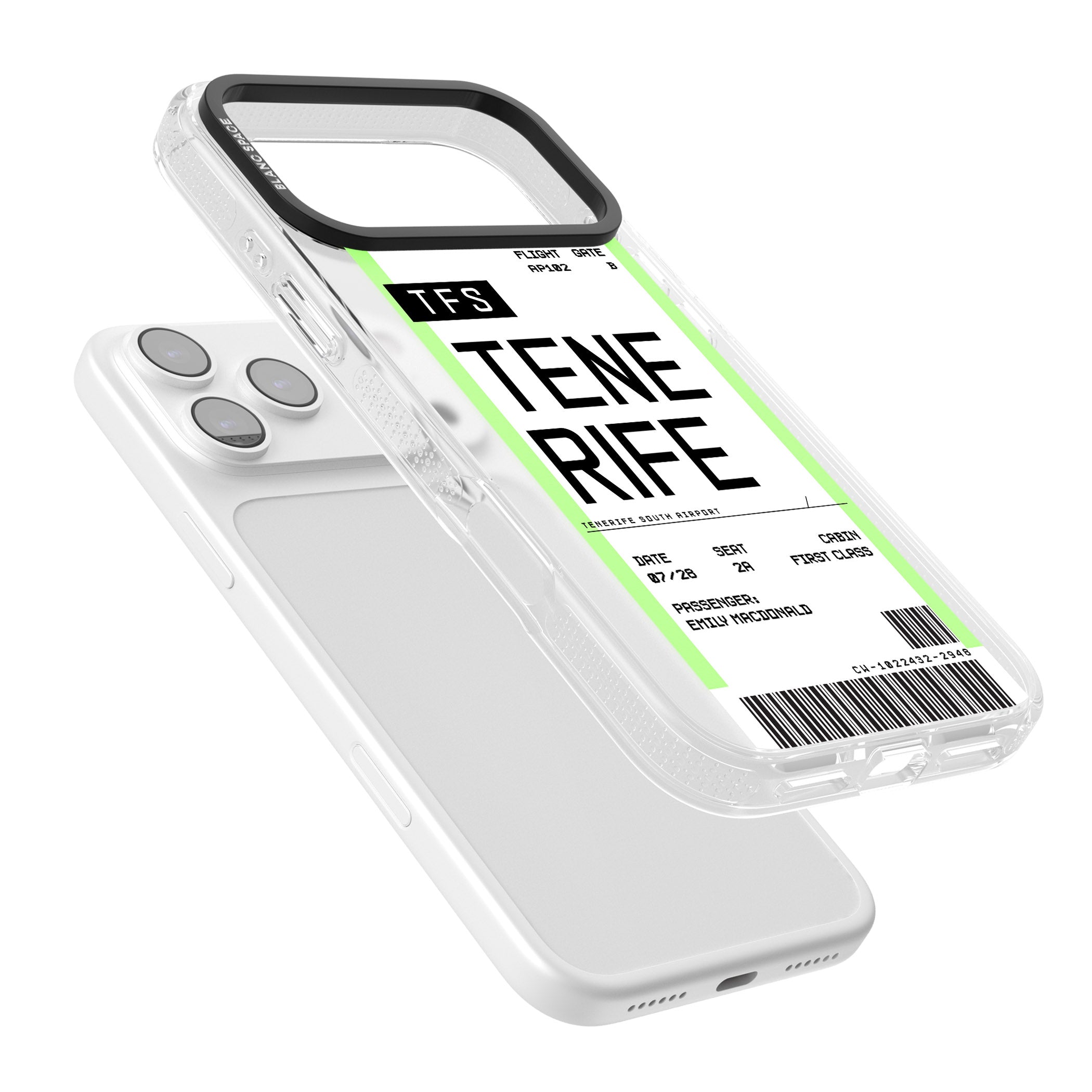 Personalised Tenerife Boarding Pass iPhone 17 Pro Impact Air Clear Phone Case Colours