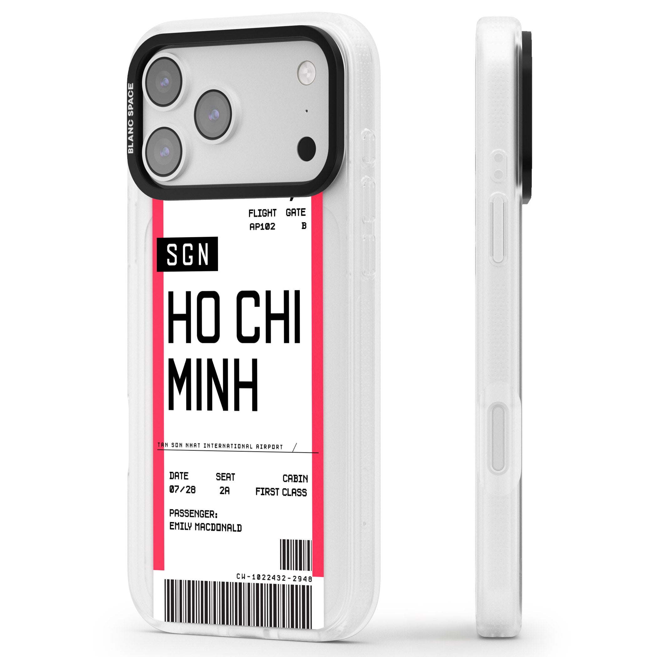 Personalised Ho Chi Minh Boarding Pass iPhone 17 Pro Impact Air Clear Phone Case Side Profile