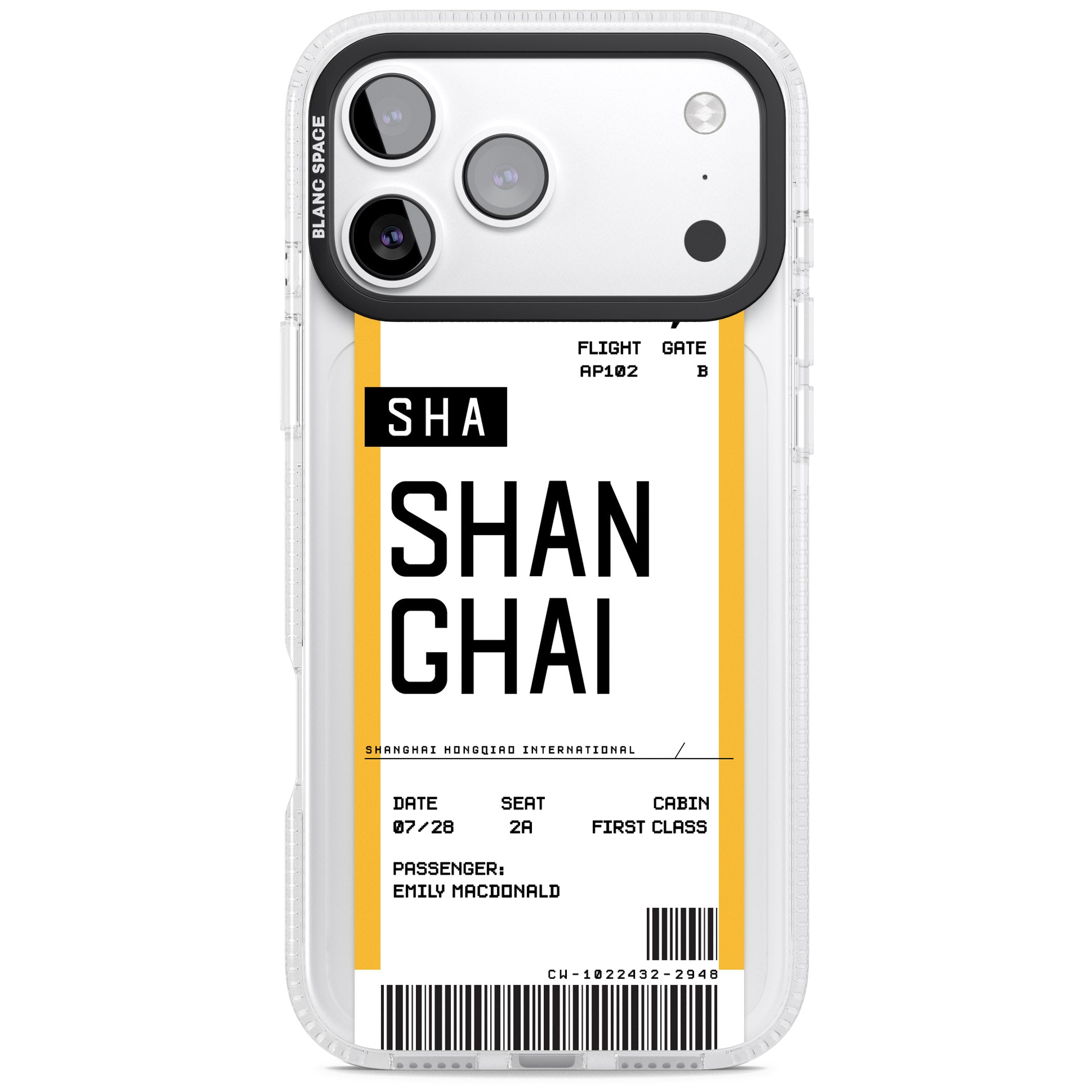 Personalised Shanghai Boarding Pass iPhone 17 Pro Impact Air Clear Phone Case