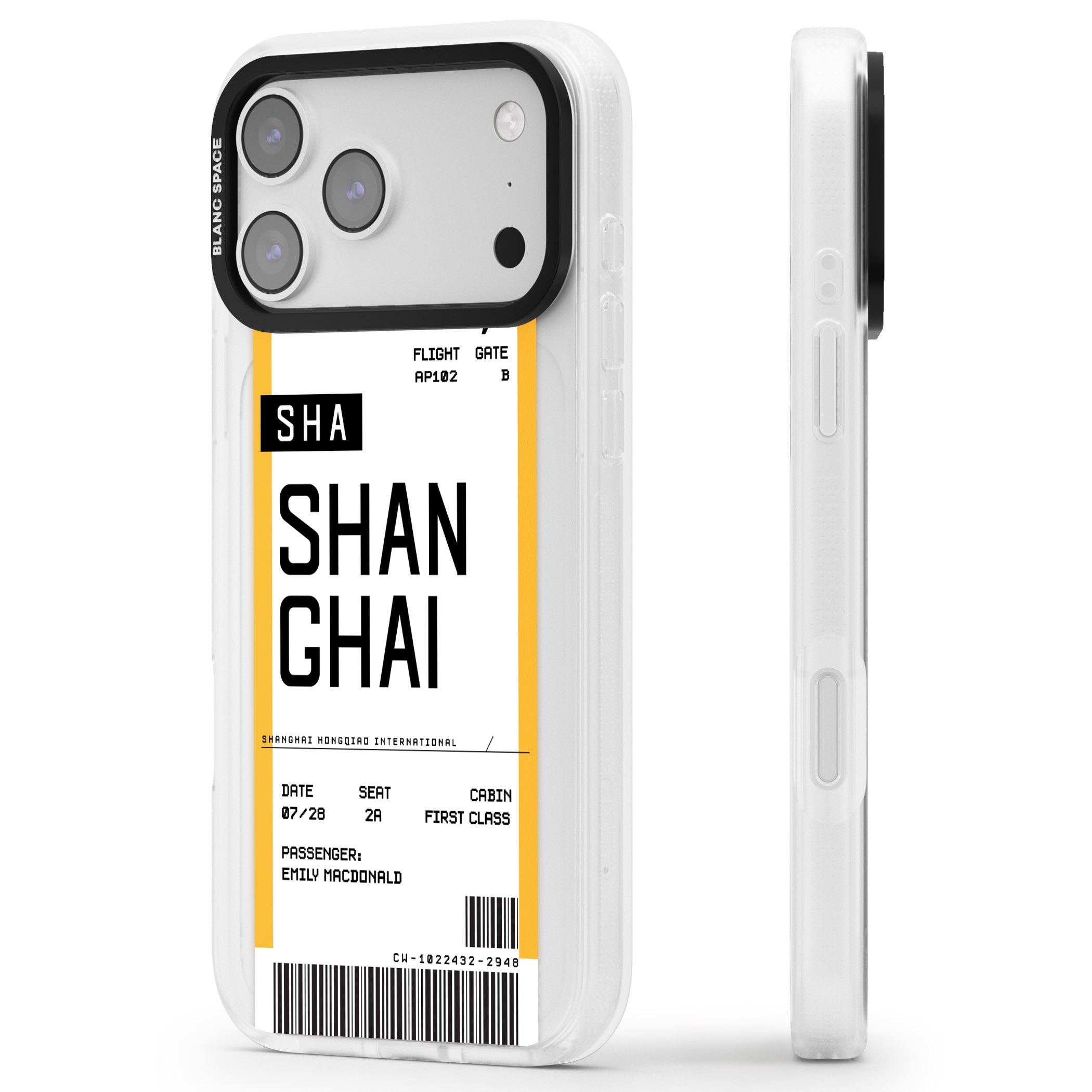 Personalised Shanghai Boarding Pass iPhone 17 Pro Impact Air Clear Phone Case Side Profile