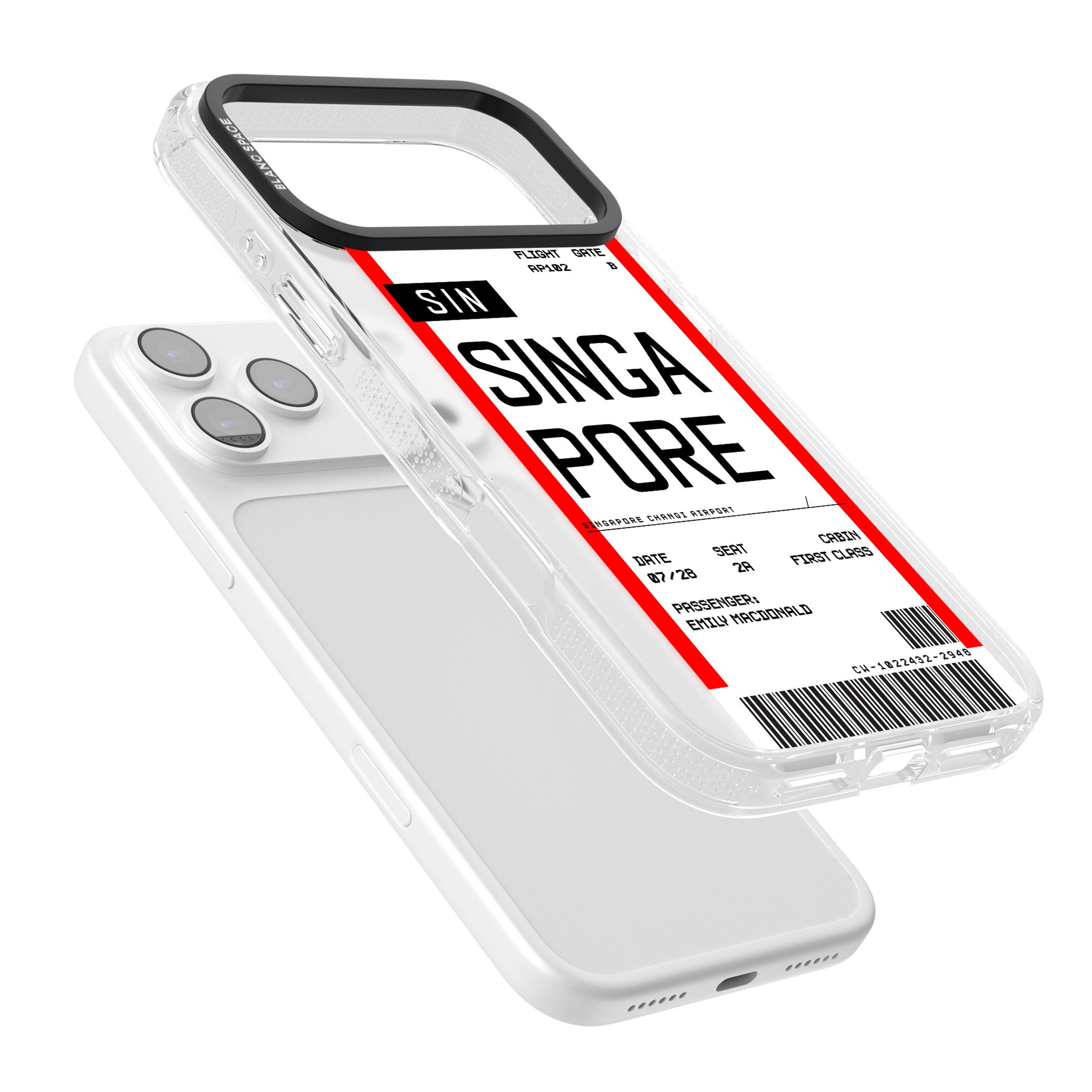 Personalised Singapore Boarding Pass iPhone 17 Pro Impact Air Clear Phone Case Colours