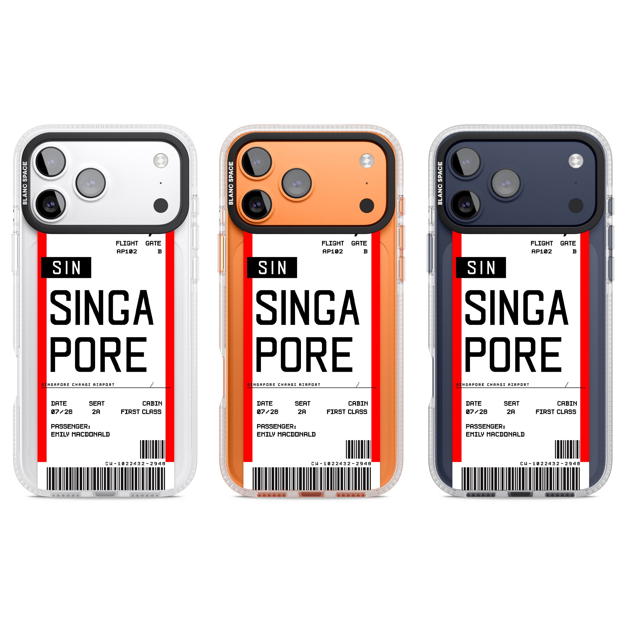 Personalised Singapore Boarding Pass iPhone 17 Pro Impact Air Clear Phone Case APT Impact Protection