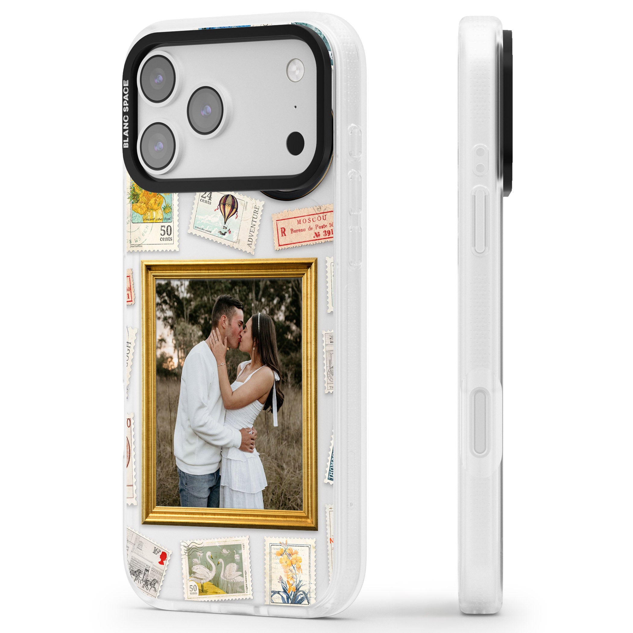 Personalised Vintage Photo Frame Collage iPhone 17 Pro Impact Air Clear Phone Case Side Profile