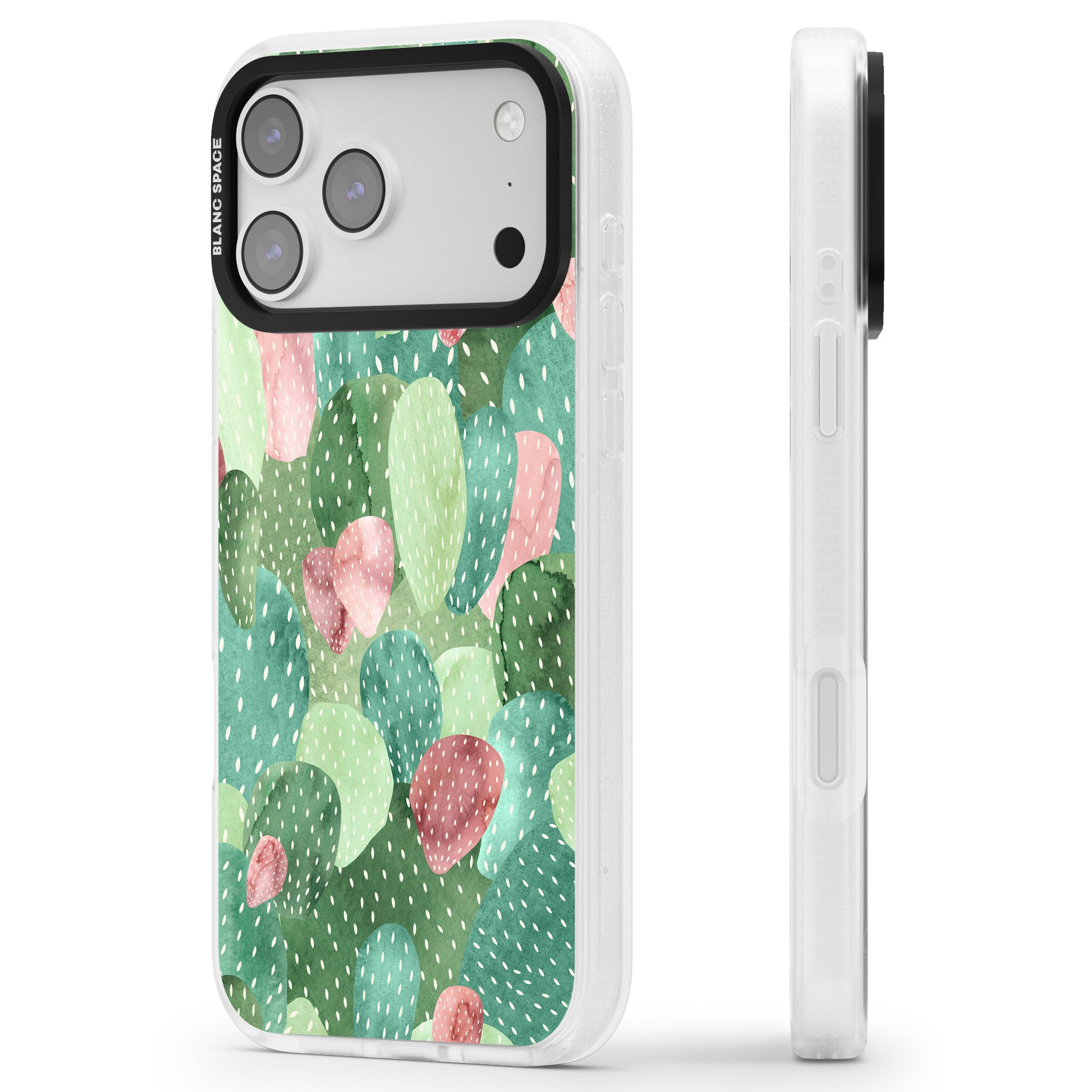 Cactus Charm iPhone 17 Pro Impact Air Clear Phone Case Side Profile