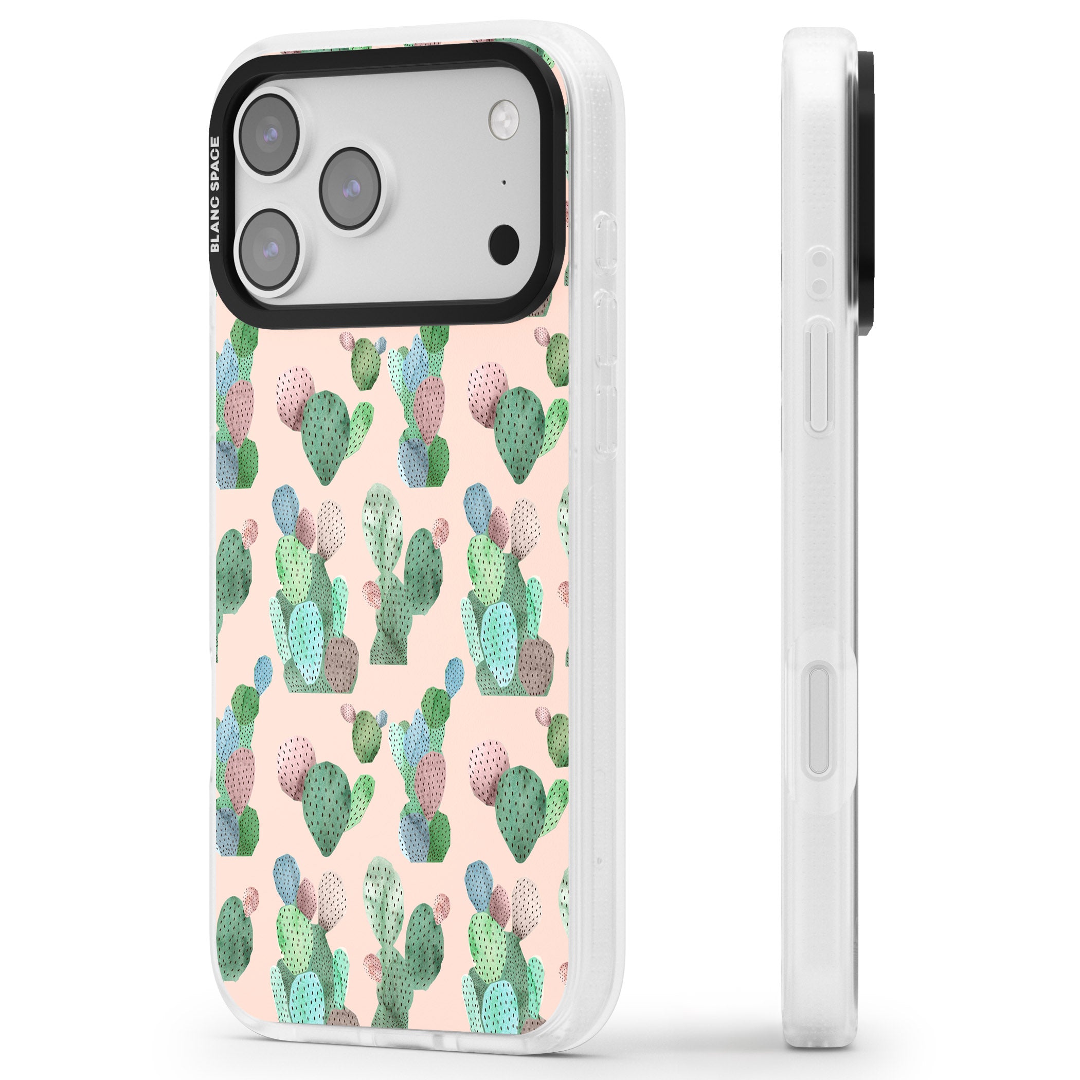 Pink Cactus iPhone 17 Pro Impact Air Clear Phone Case Side Profile