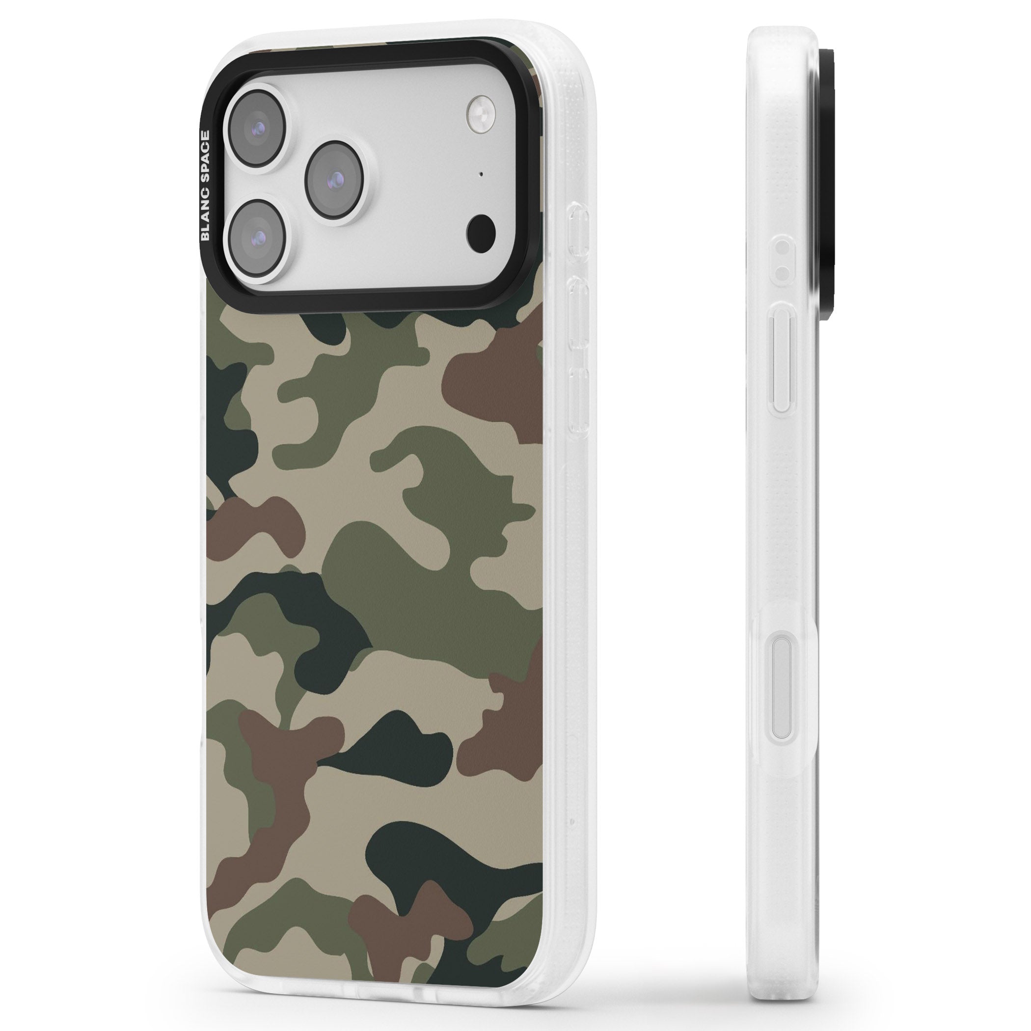 Green And Brown Camo iPhone 17 Pro Impact Air Clear Phone Case Side Profile