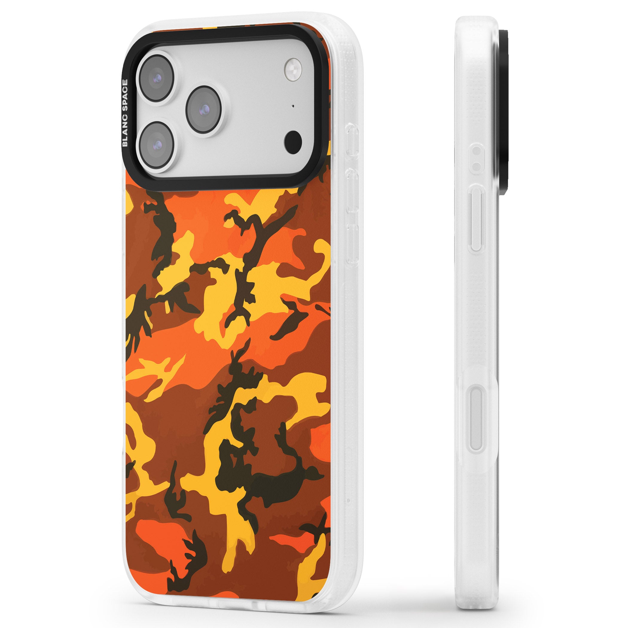 Orange Camo iPhone 17 Pro Impact Air Clear Phone Case Side Profile