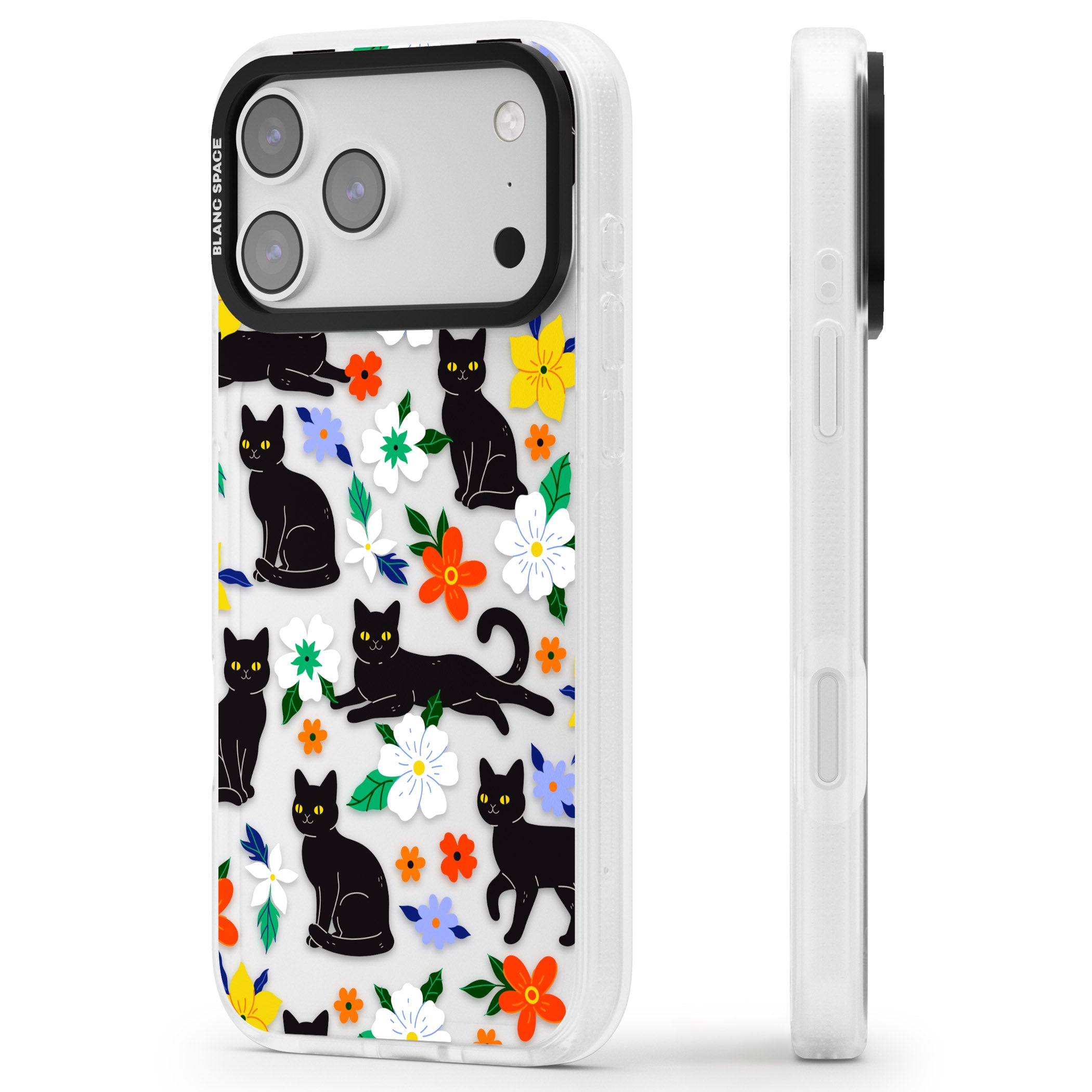 Cats Flowers iPhone 17 Pro Impact Air Clear Phone Case Side Profile